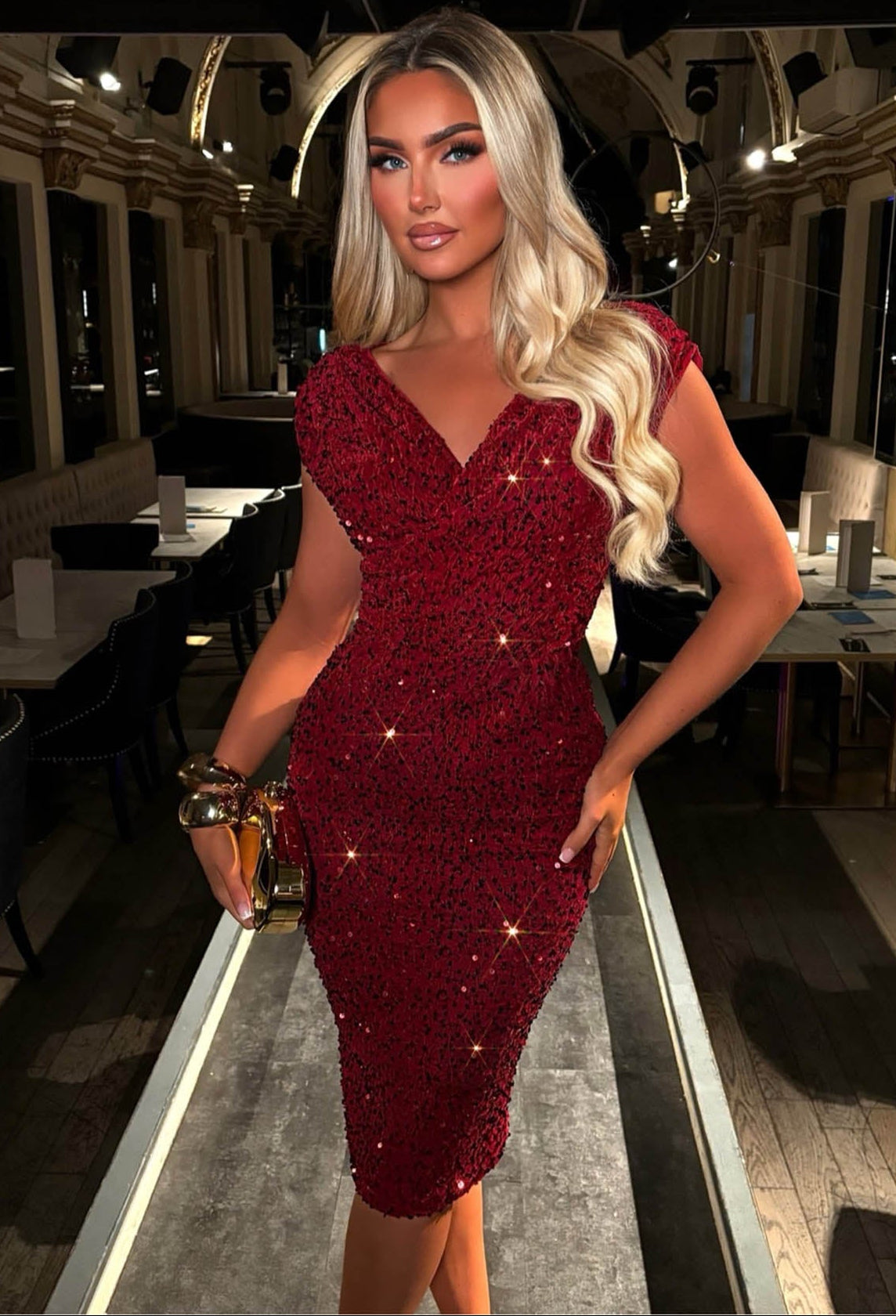 Dazzling Darling Wine Sleeveless Sequin Midi Dress