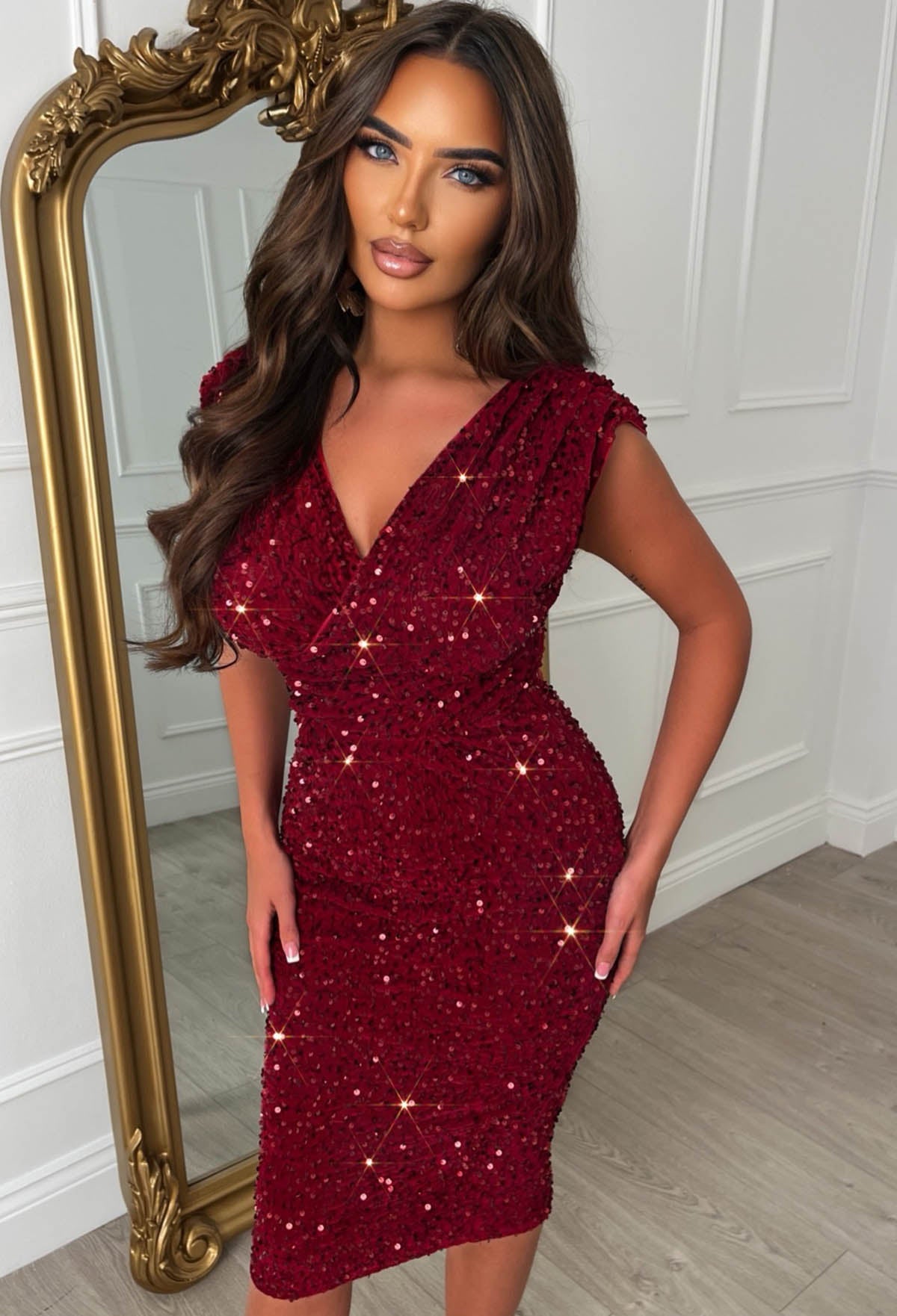 Dazzling Darling Wine Sleeveless Sequin Midi Dress