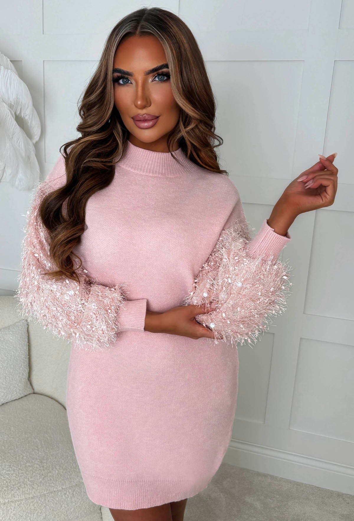 Decade Classics Baby Pink Knitted Textured Sleeve Dress | Pink Boutique Decade Classics Baby Pink Knitted Textured Sleeve Dress | Pink Boutique