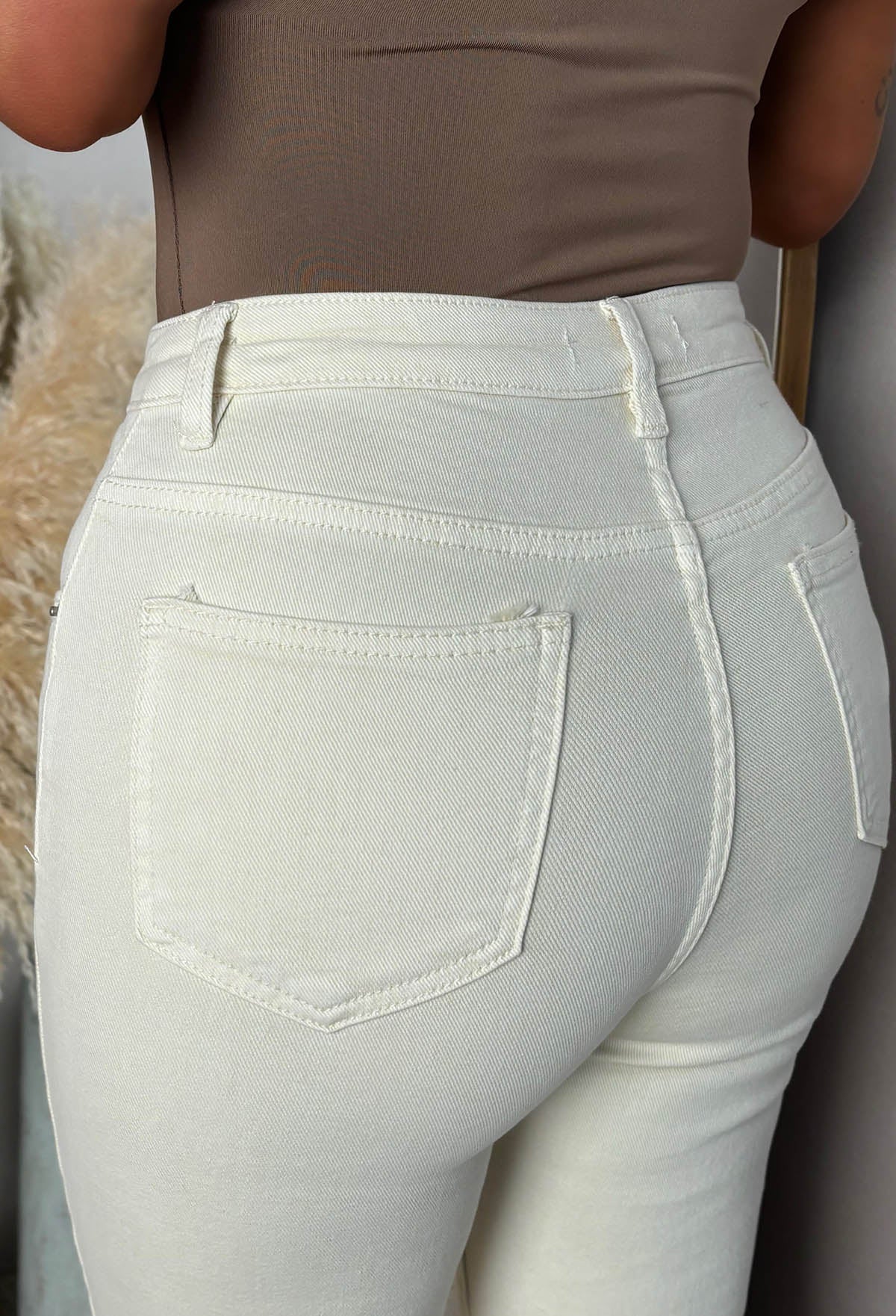 Denim Date Cream Stretch Wide Leg Jeans