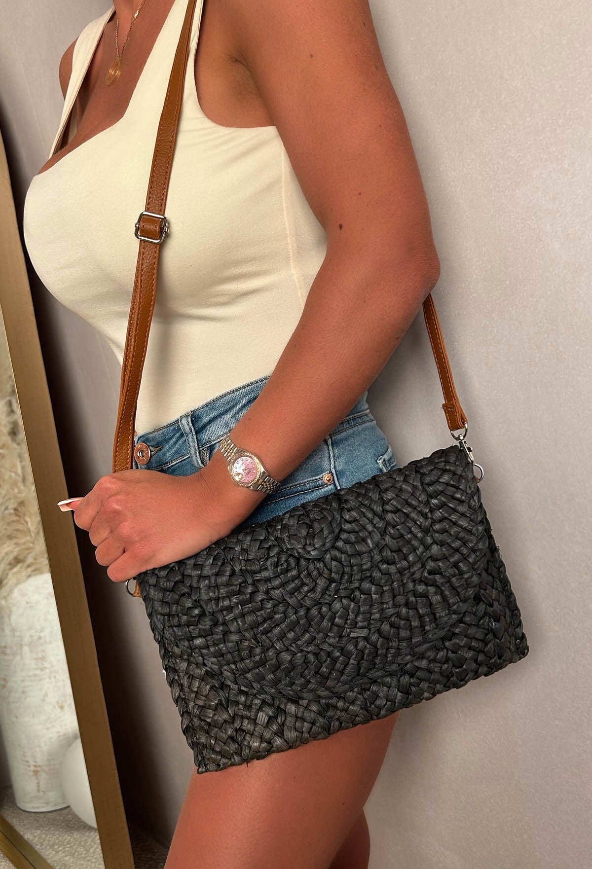 Desert Darling Black Straw Clutch Bag