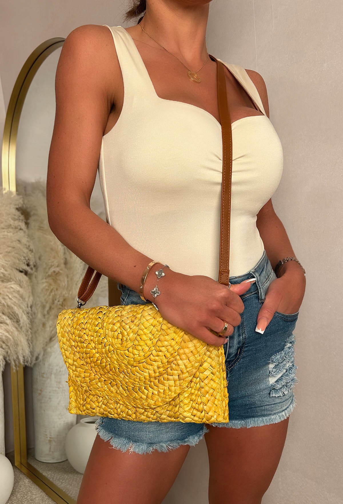 Desert Darling Yellow Straw Clutch Bag