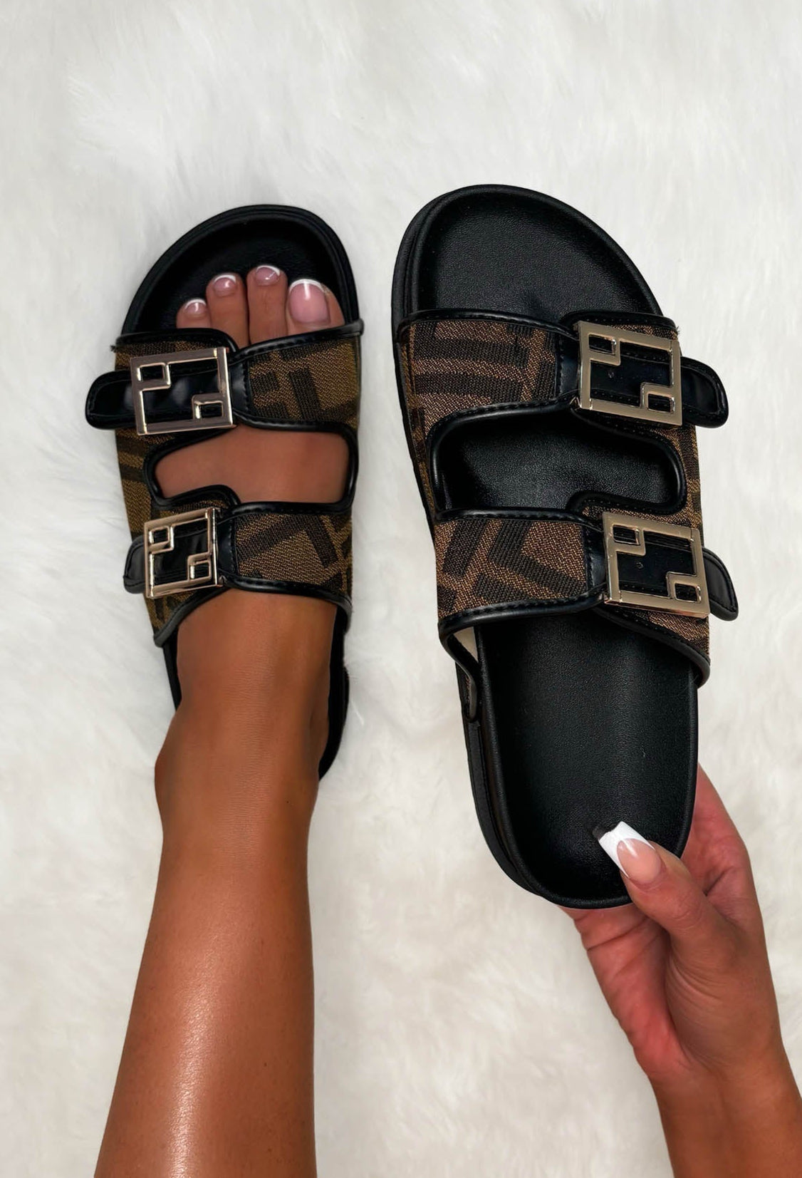 Buckle Slide Sandals Designer Buckle Sandals Custom Square Metal