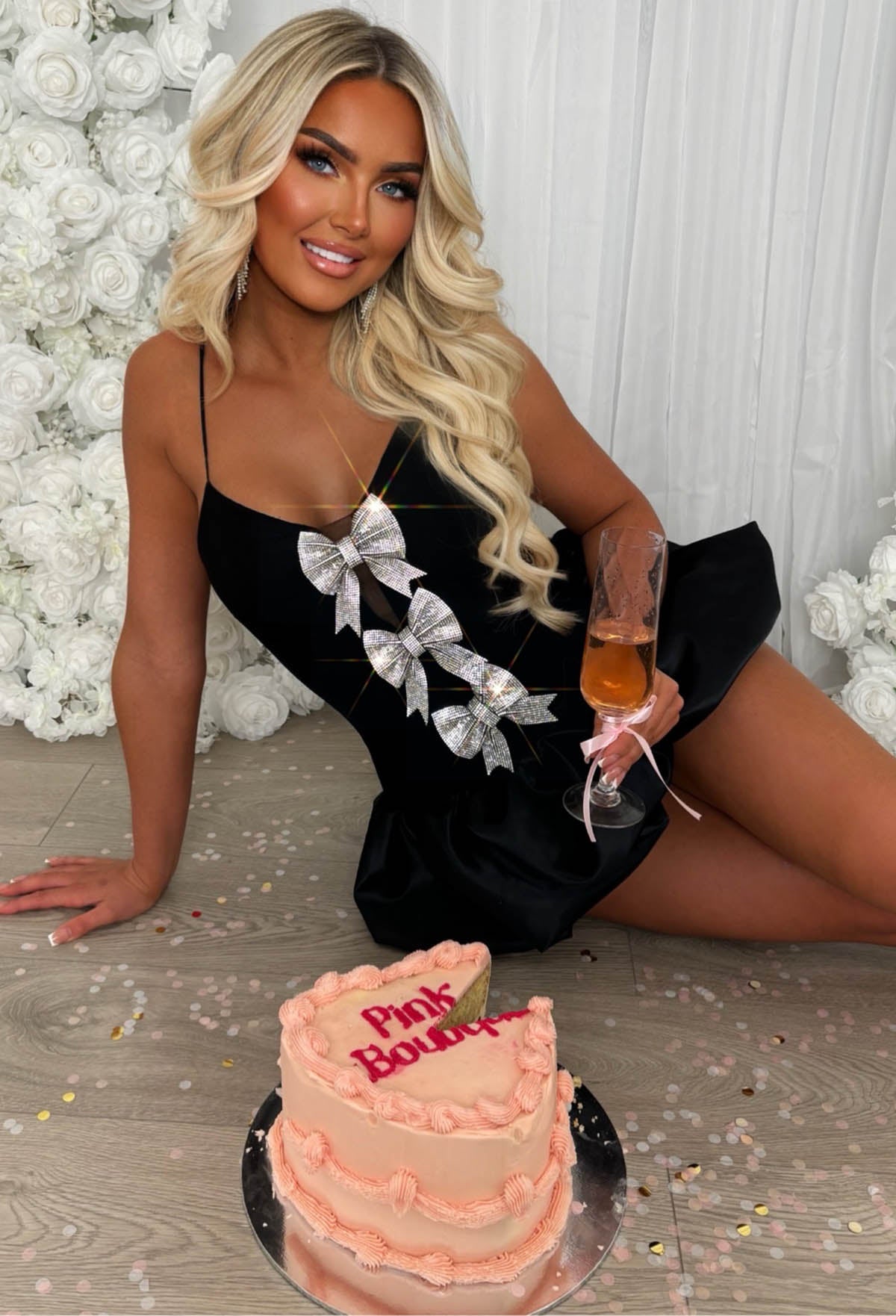 Diamond Divine Black Diamante Bow Puff Ball Dress