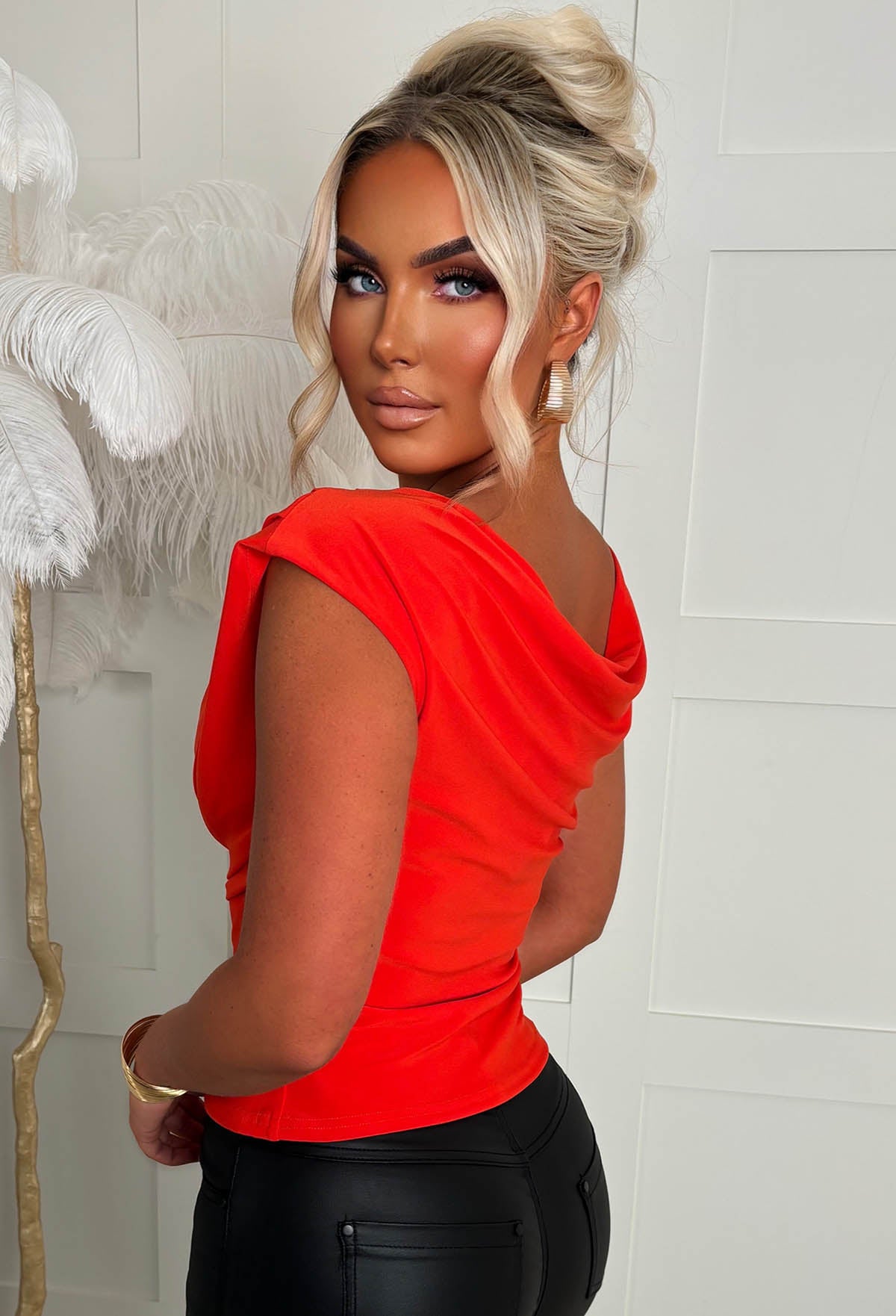 Dixie Red Ruched Shoulder Top