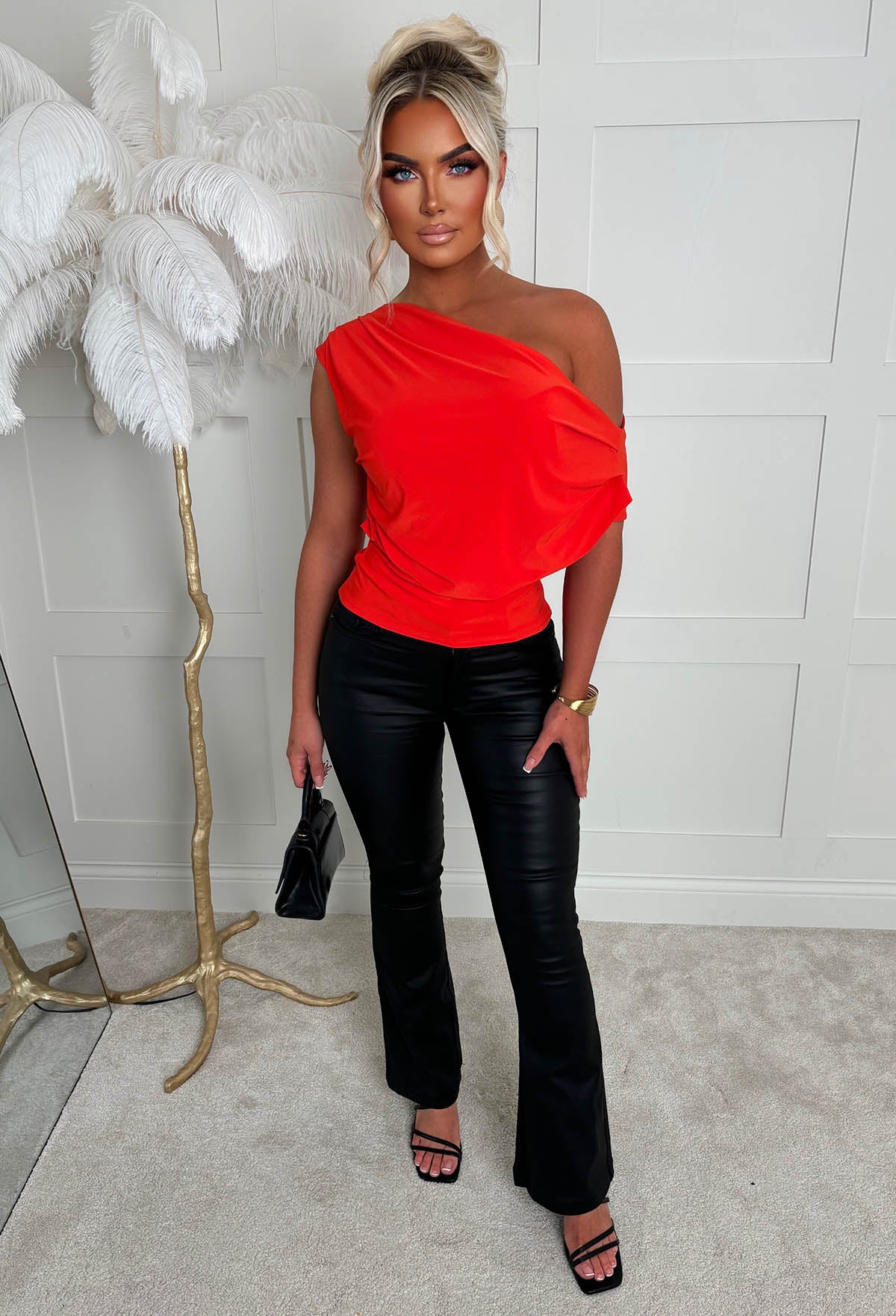 Dixie Red Ruched Shoulder Top