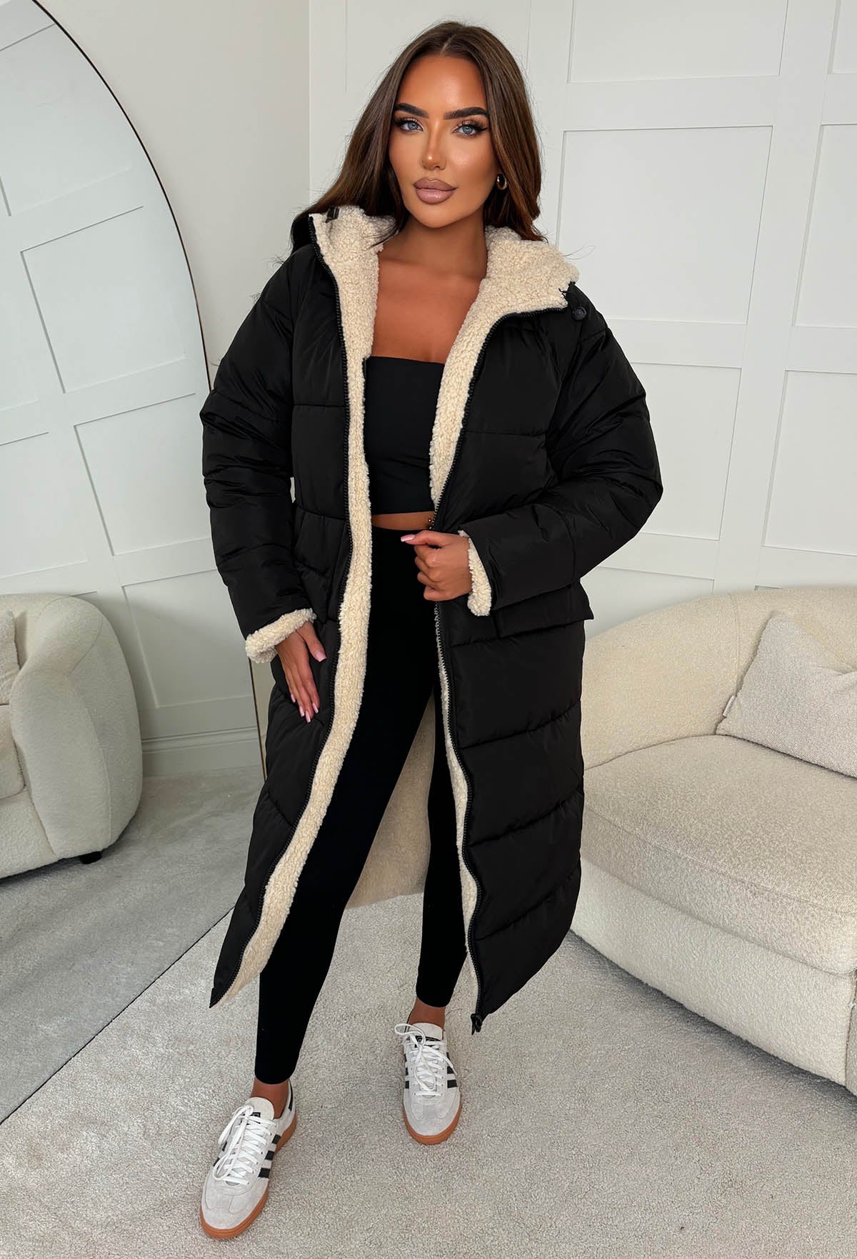 Double Trouble Black Reversible Borg Padded Puffer Coat