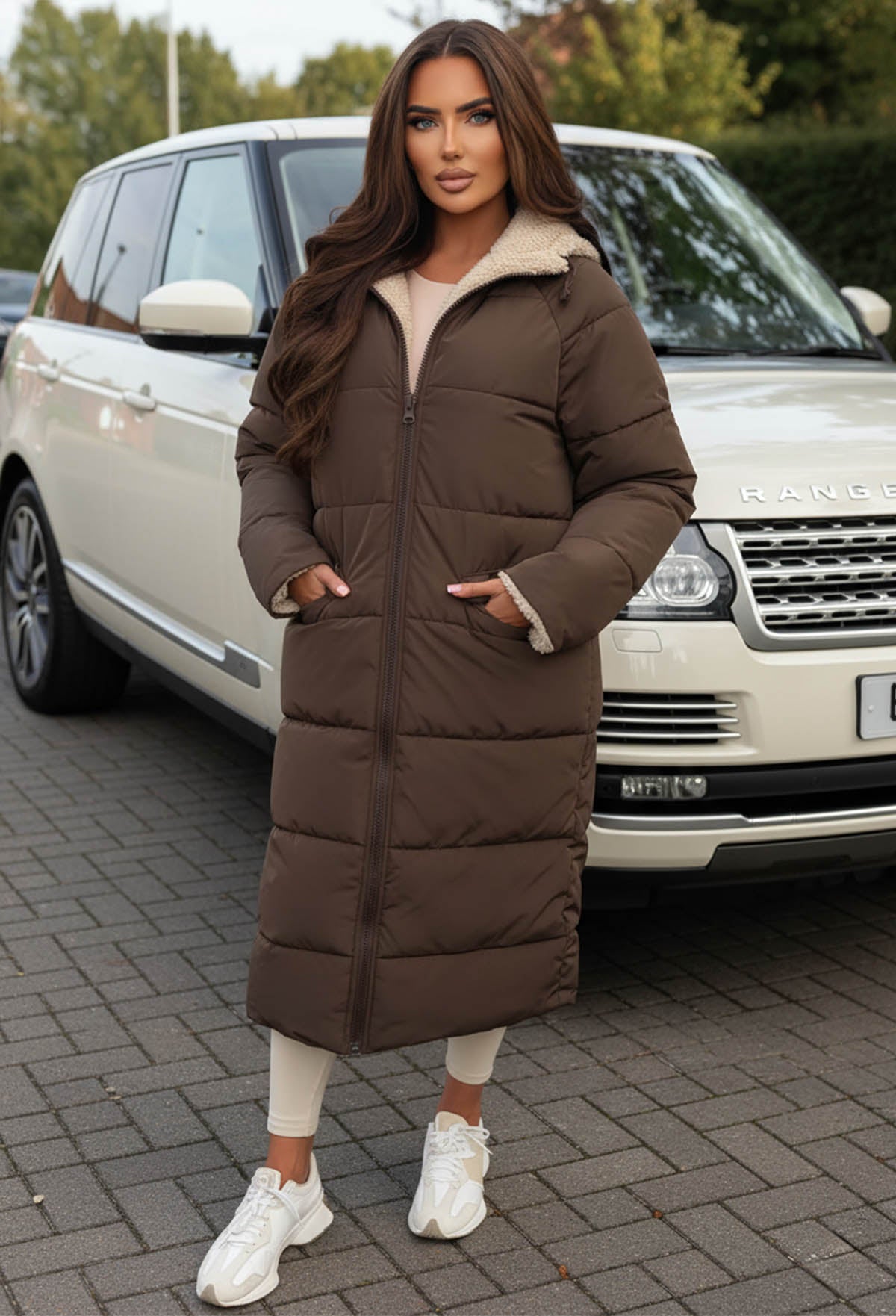 Double Trouble Chocolate Brown Reversible Borg Padded Puffer Coat