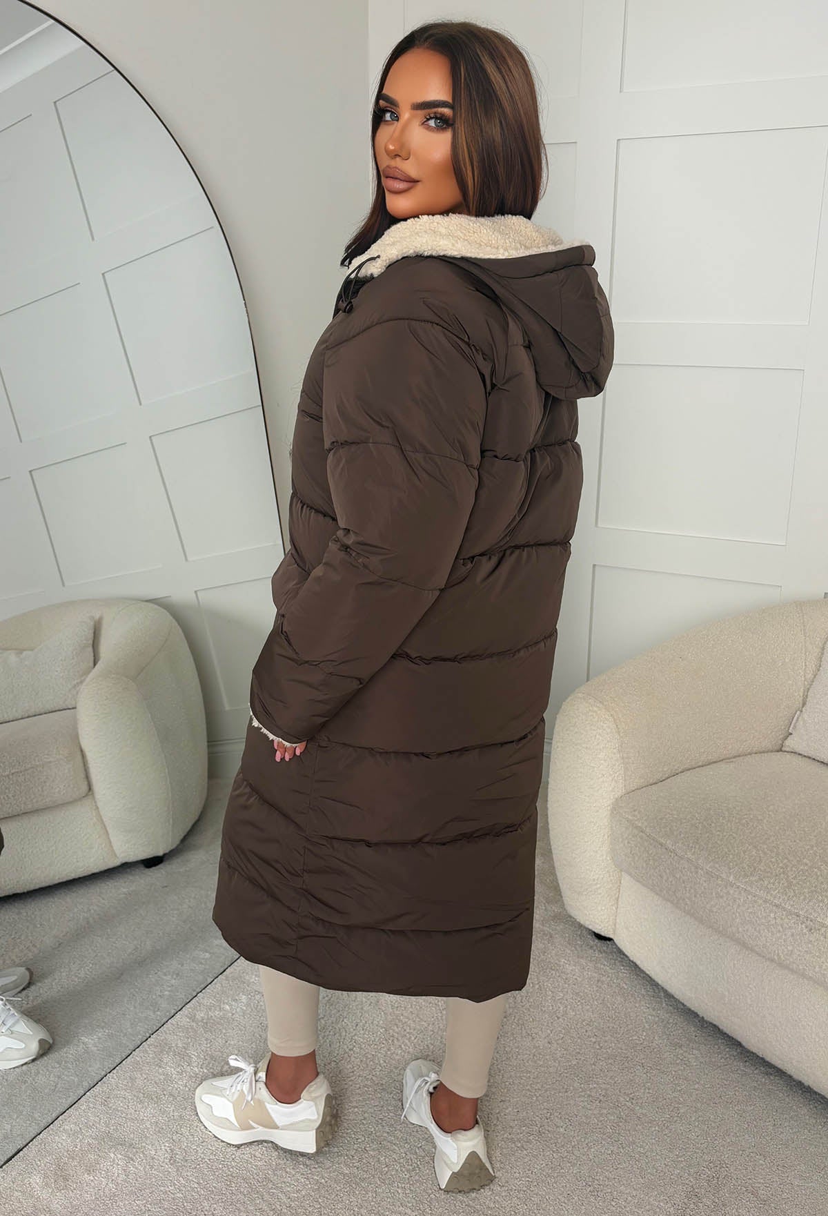 Double Trouble Chocolate Brown Reversible Borg Padded Puffer Coat