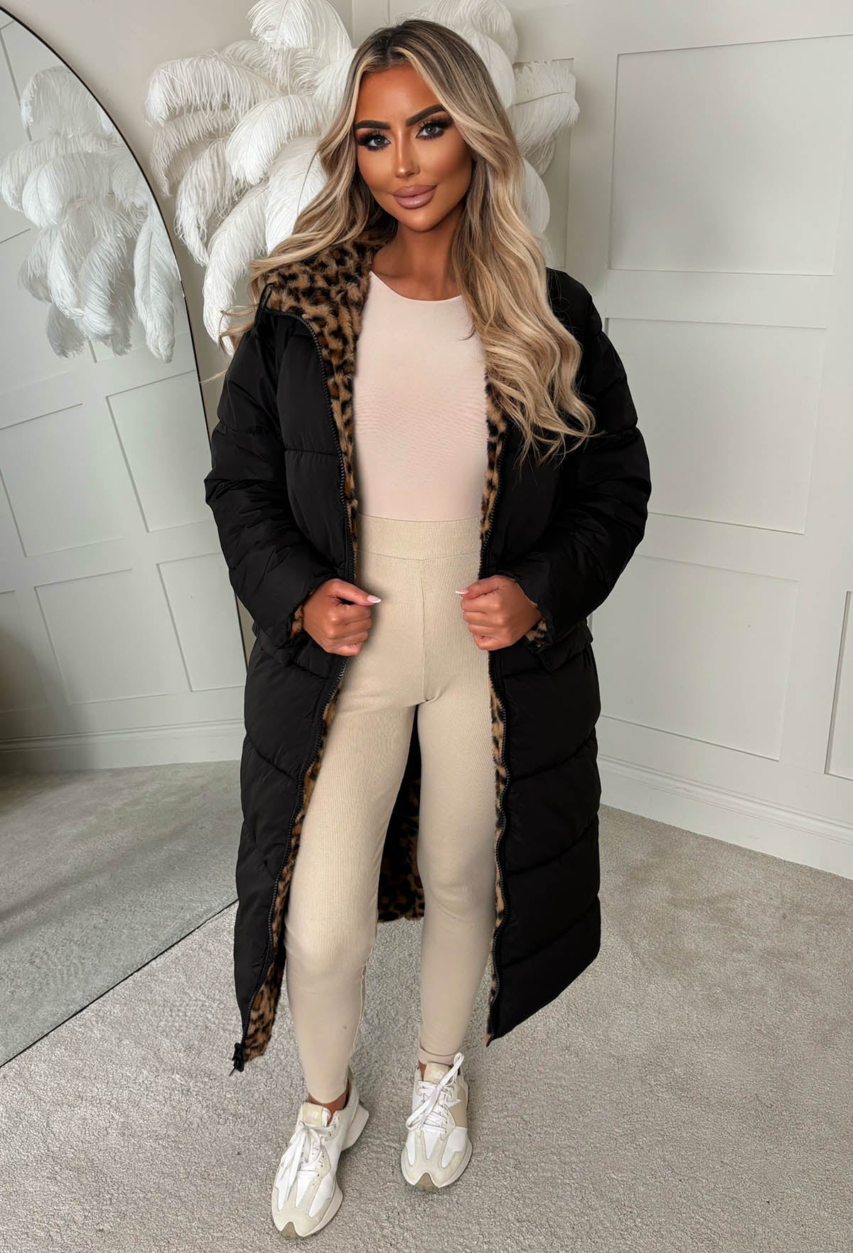 Double Trouble Leopard Reversible Borg Padded Puffer Coat