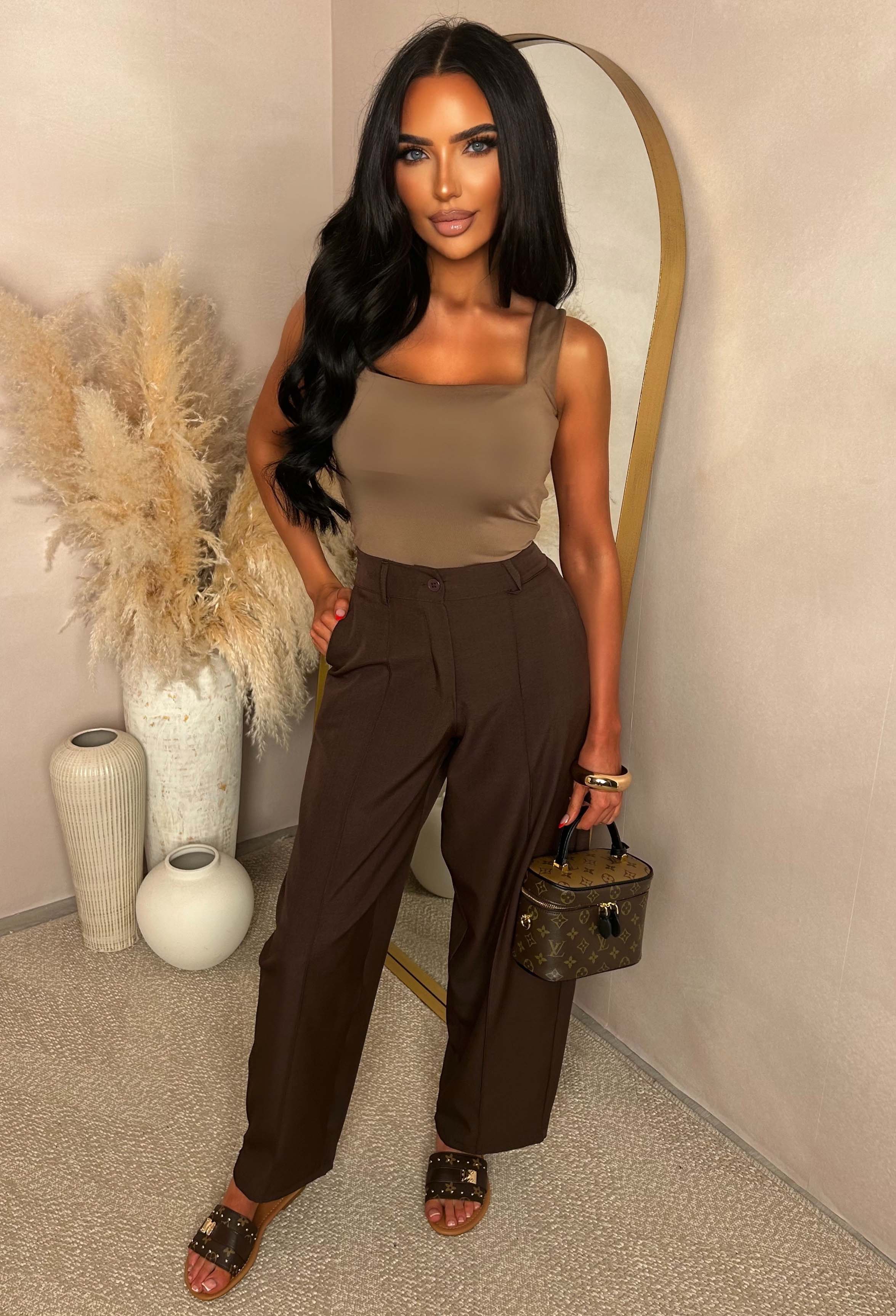 Dress For Success Brown Barrel Fit Elasticated Waistband Trousers