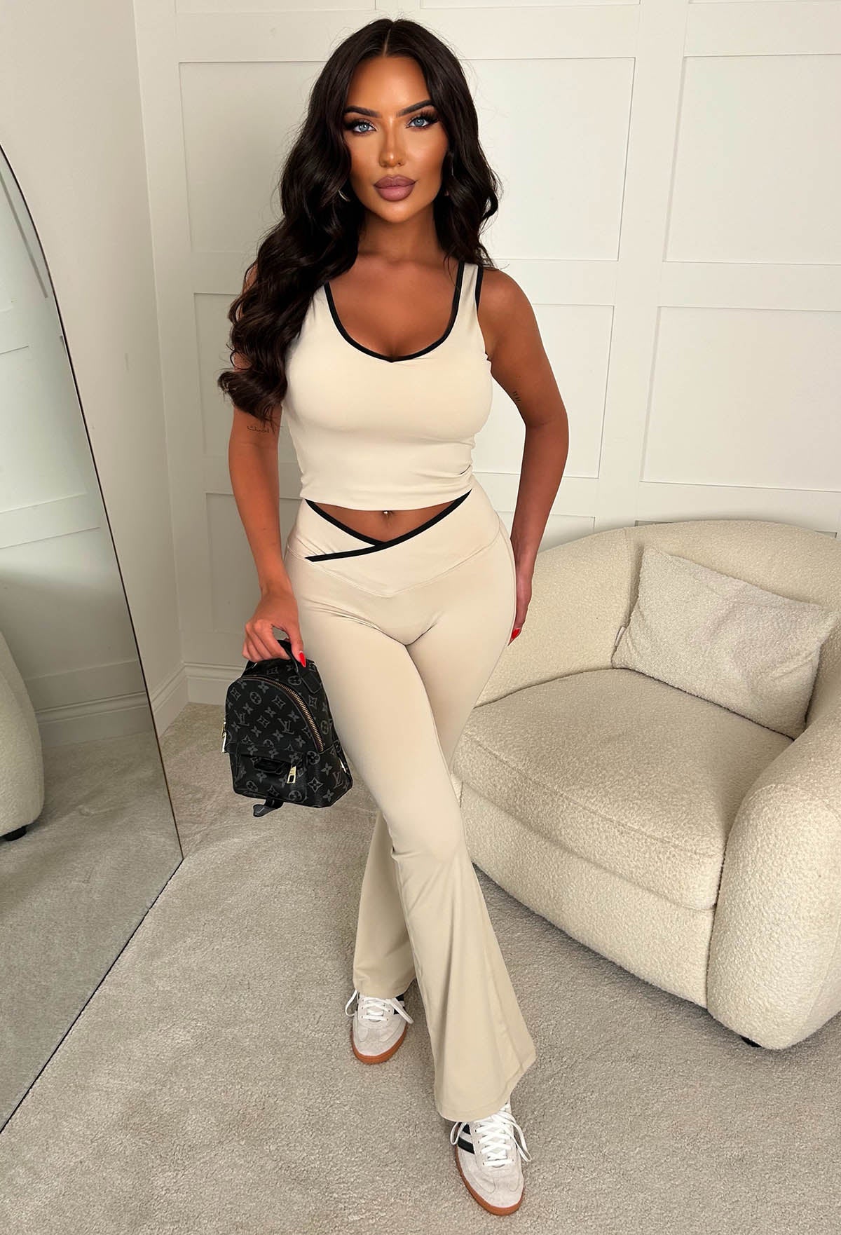 Effortless Cool Beige Contrast Edge Activewear Set