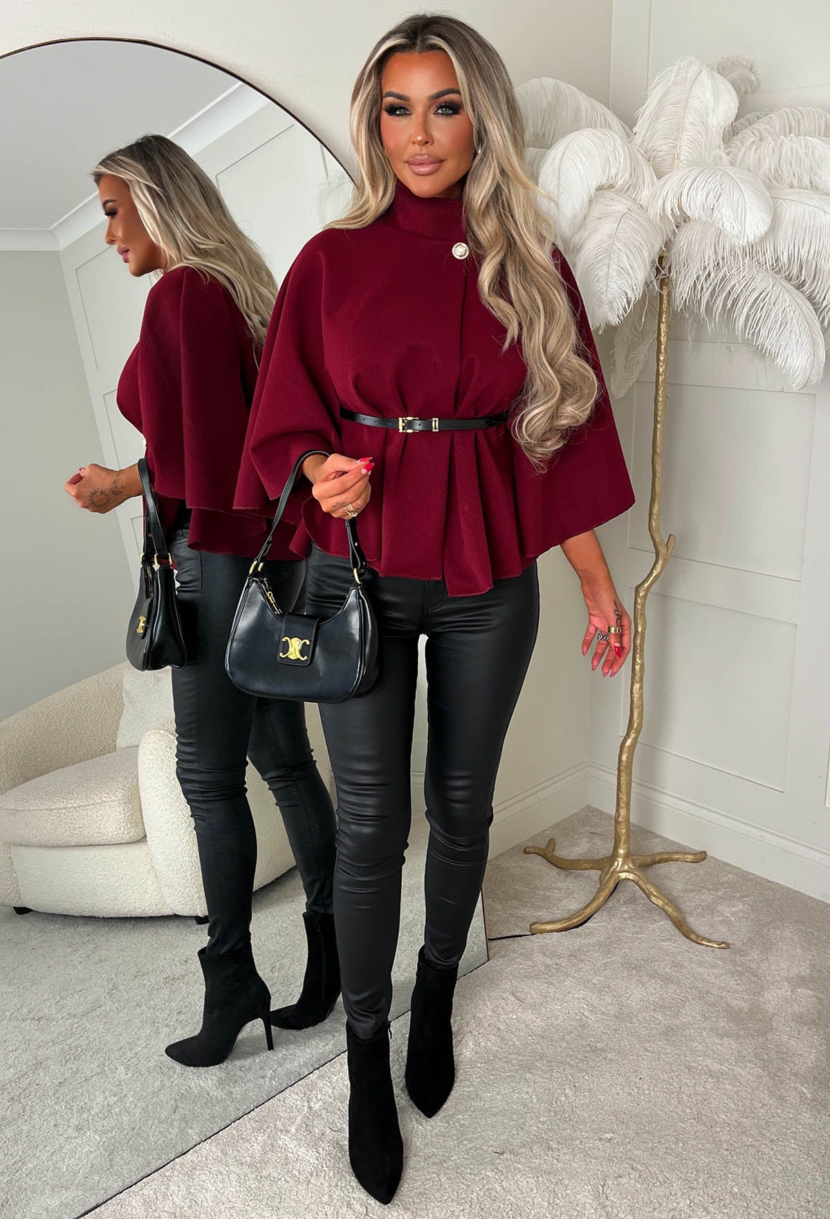 Elegant Escape Burgundy Belted Cape