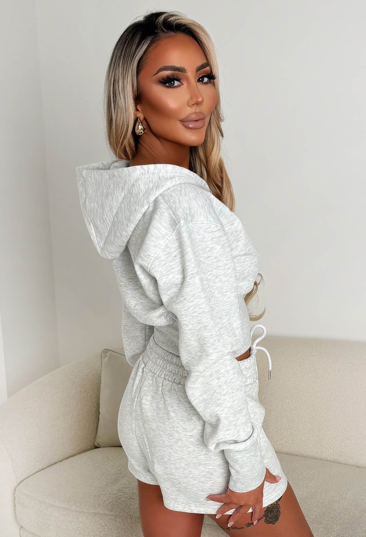 Elevated Ease Grey Zipped Hoodie & Shorts Lounge Co-Ord Set