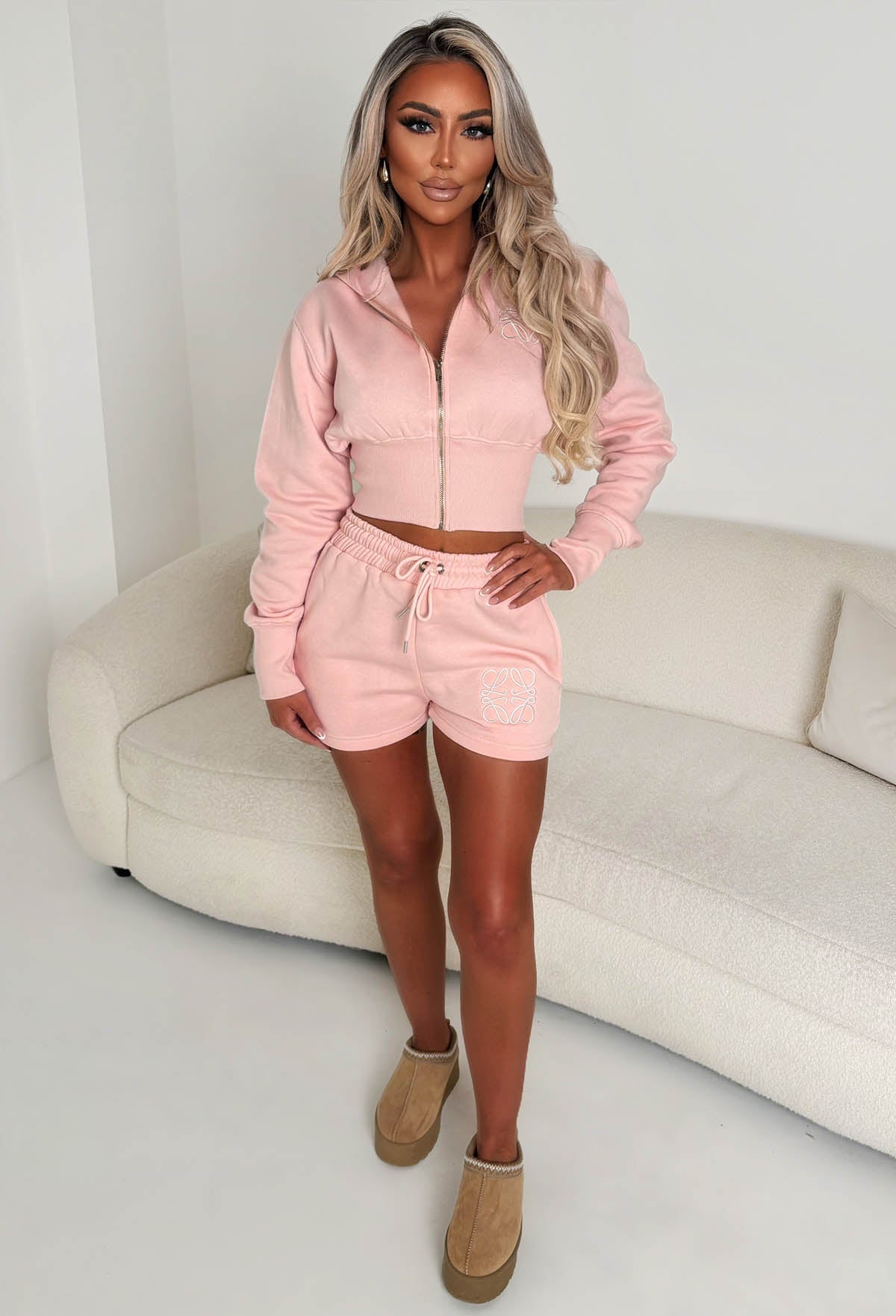 Elevated Ease Pink Zipped Hoodie & Shorts Lounge Co-Ord Set
