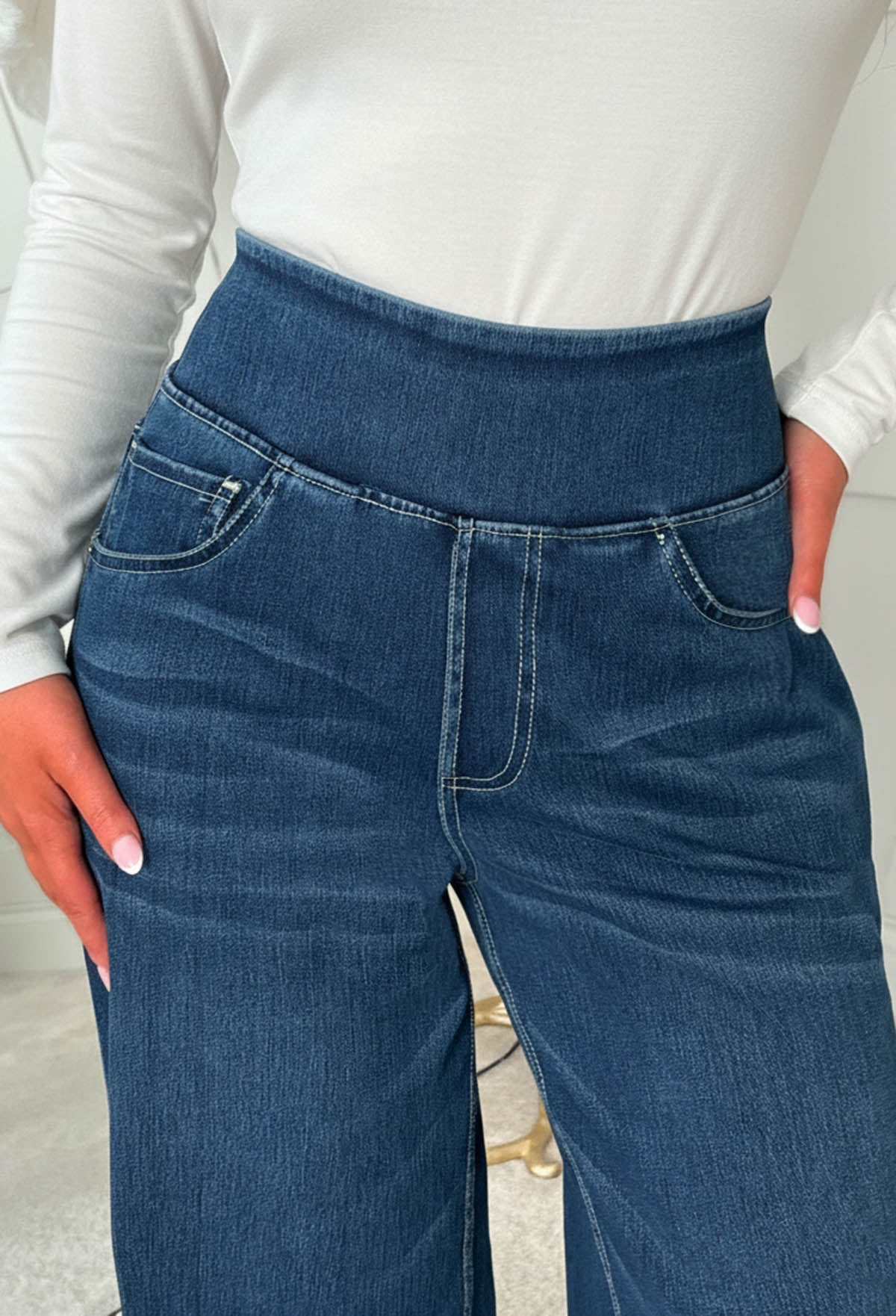 Ellie Mid Wash Ultra Comfort Deep Waistband Wide Leg Jeans