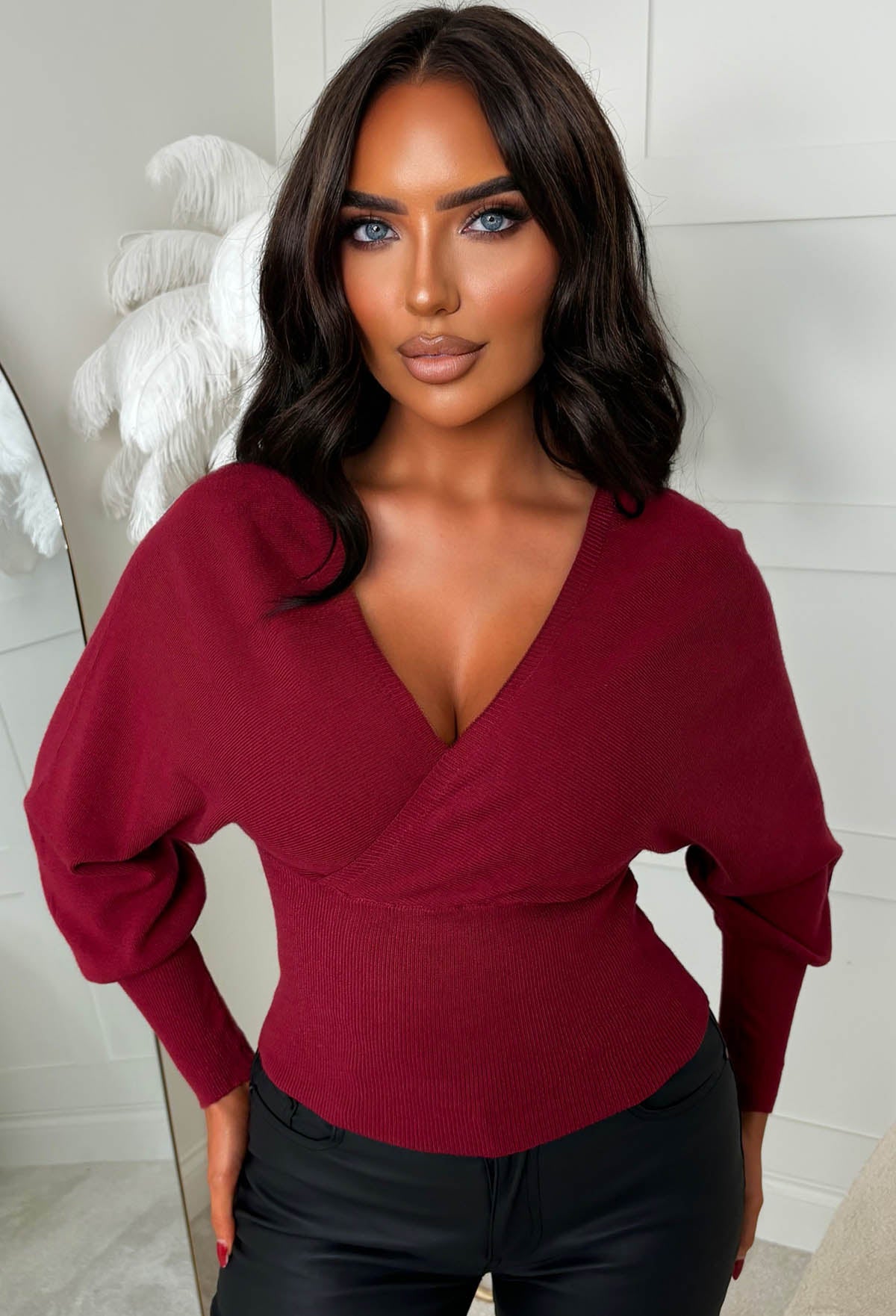 Elsie Wine V-Neck Wrap Jumper