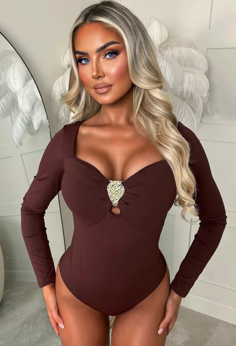 Enchant You Brown Long Sleeve Bodysuit