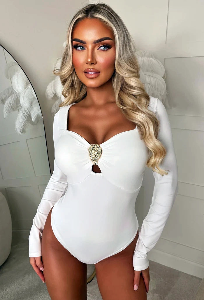 Enchant You White Long Sleeve Bodysuit