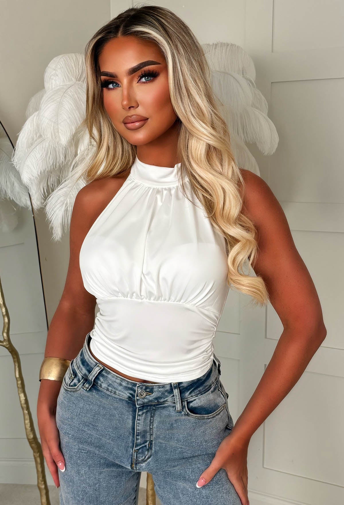 Entangled After Dark White Tie Neck Top