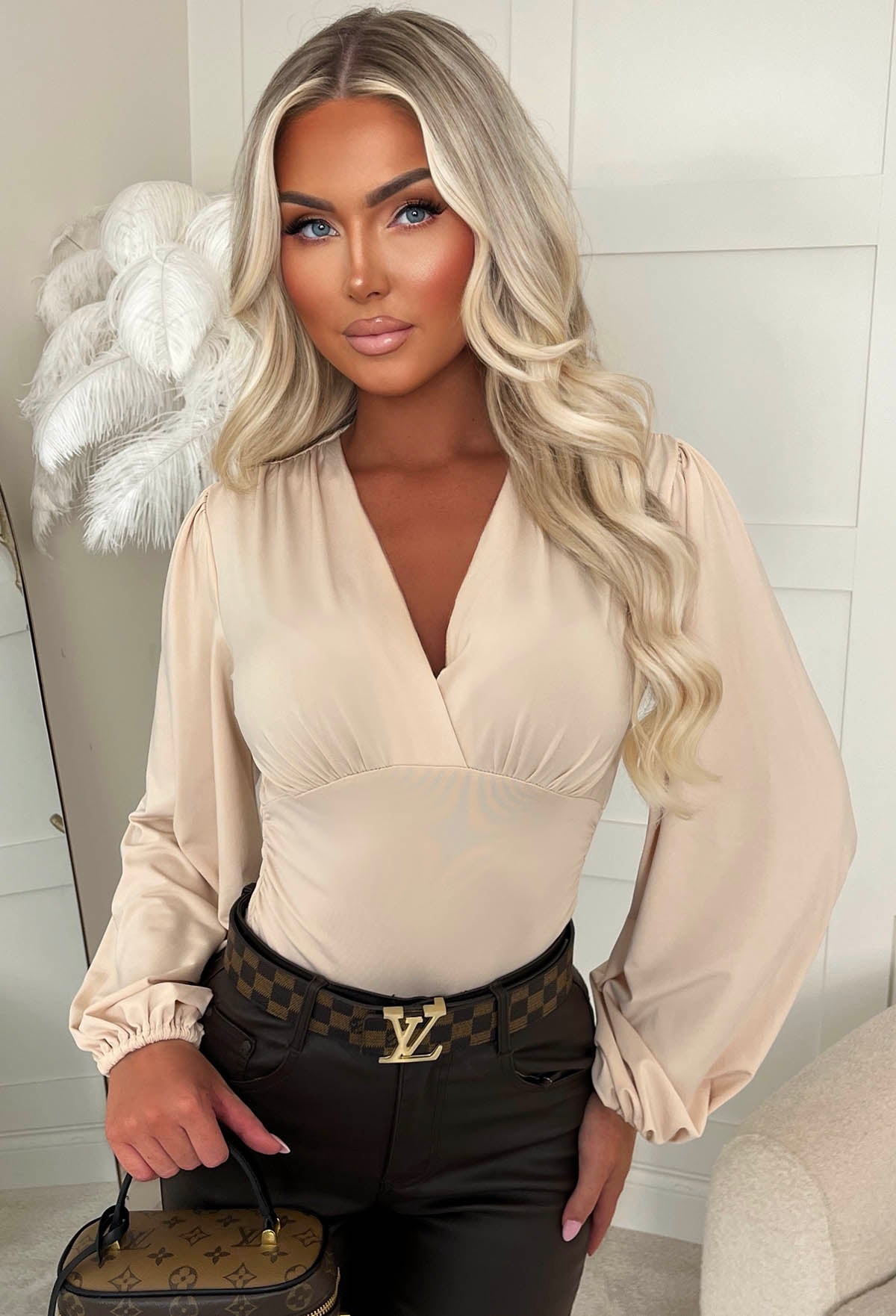 Essential Style Cream Ruched Balloon Sleeve Top