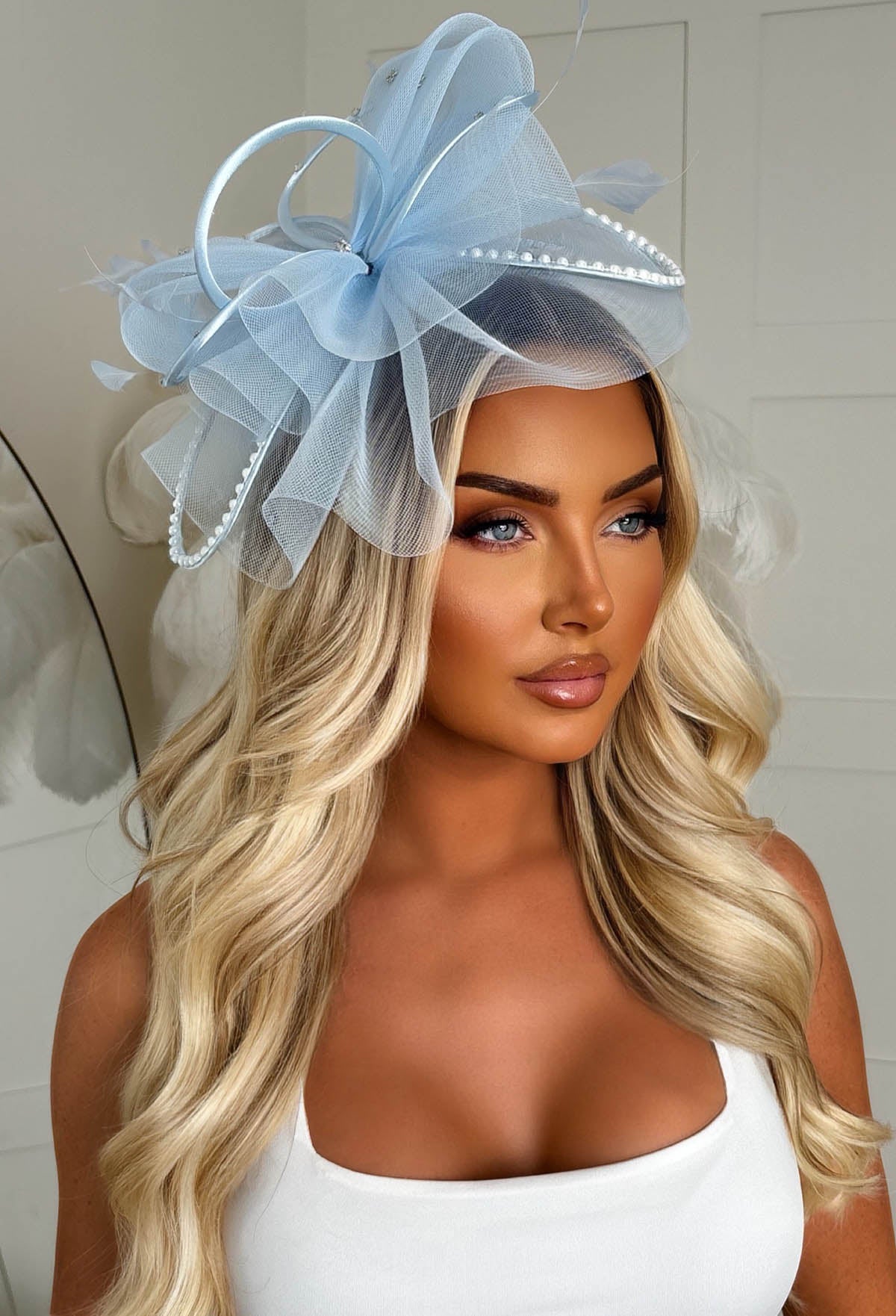 Eternity Baby Blue Diamante Veil Fascinator