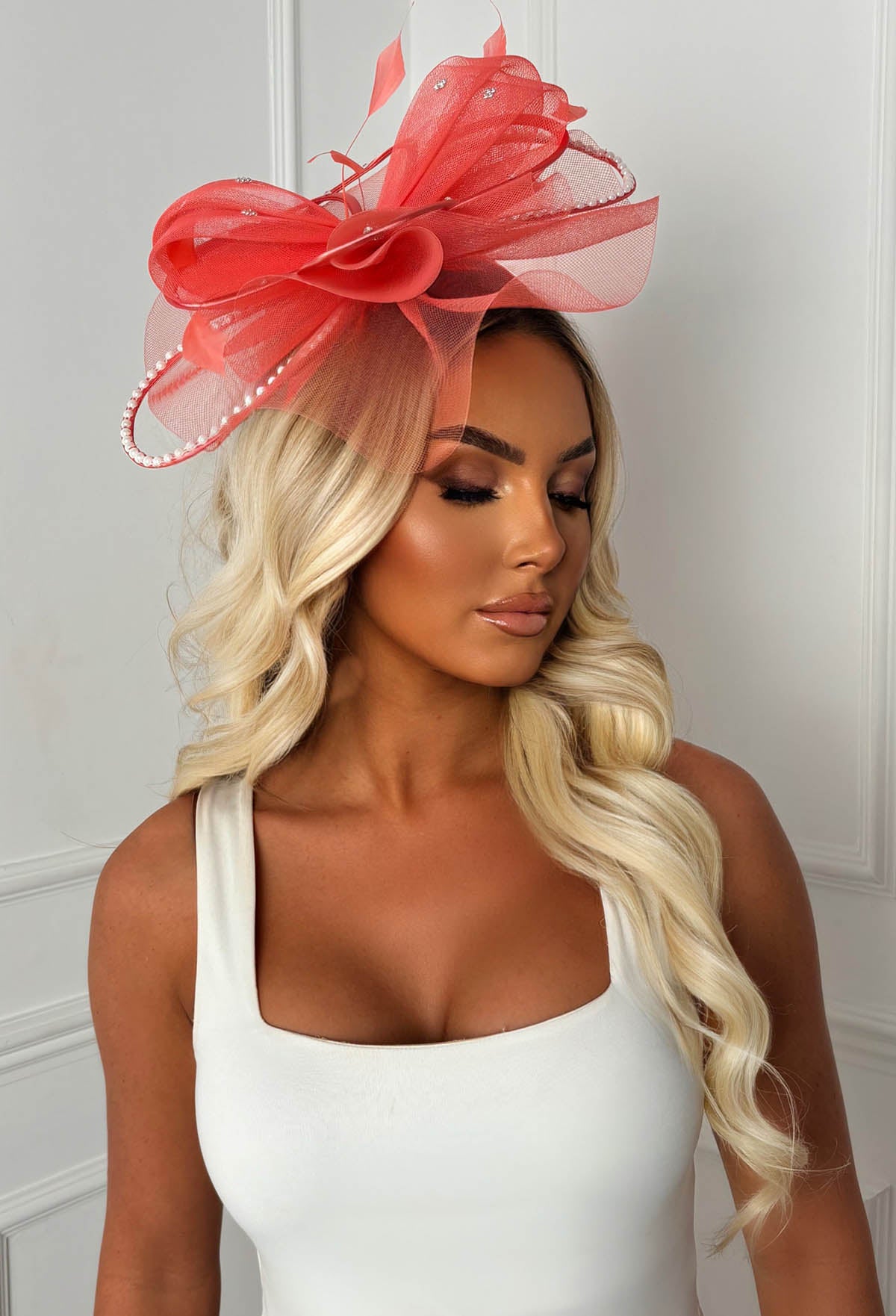 Eternity Coral Diamante Veil Fascinator