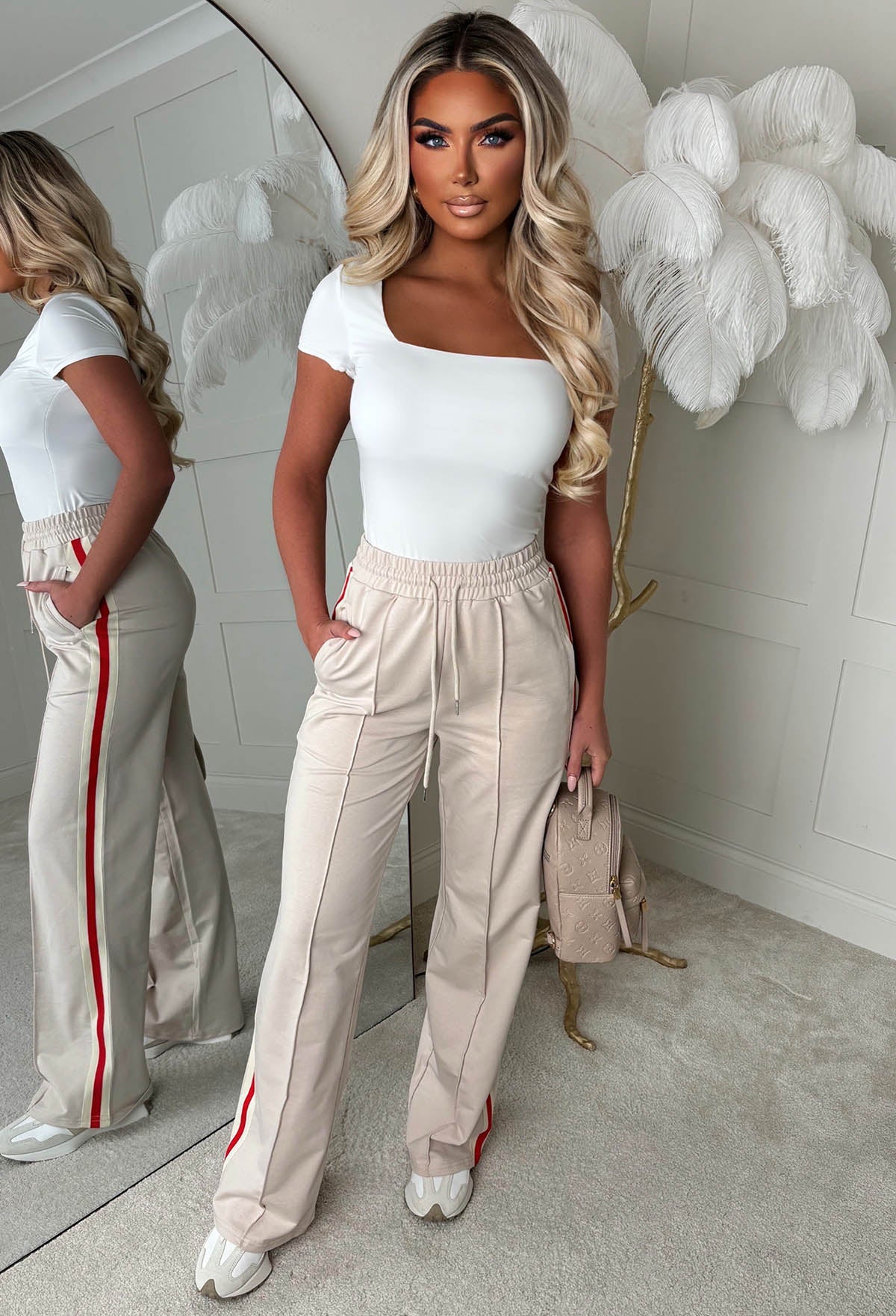 Everyday Thrills Cream Side Stripe Trousers