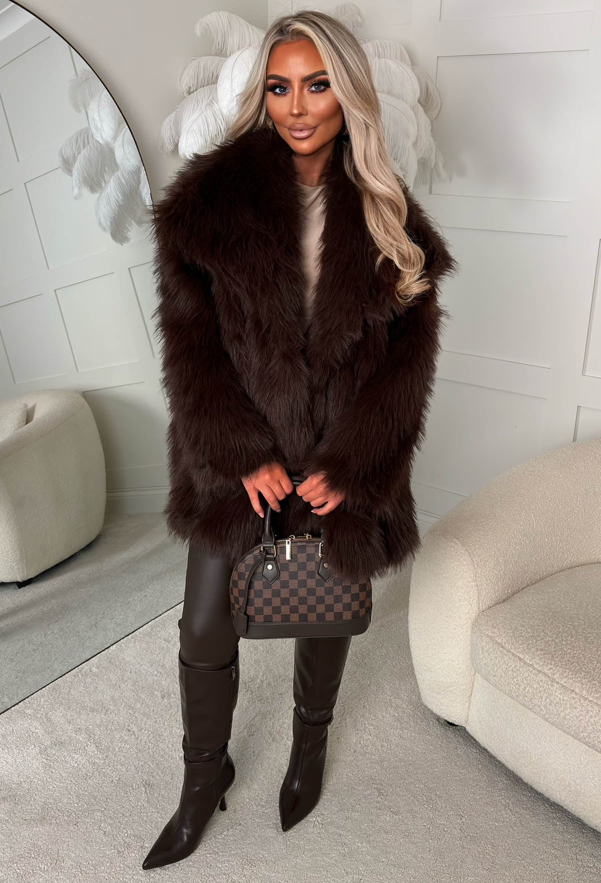 Faux Affair Brown Faux Fur Coat Pink Boutique