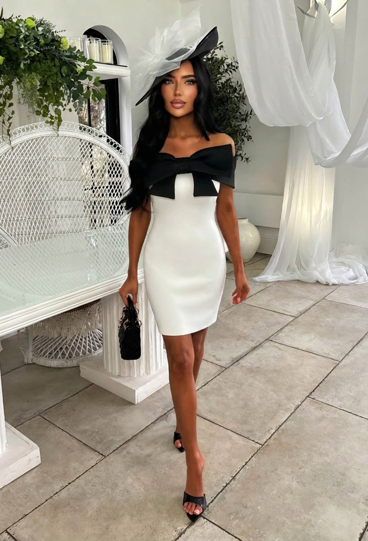 Feeling Lucky White Bow Bardot Mini Dress