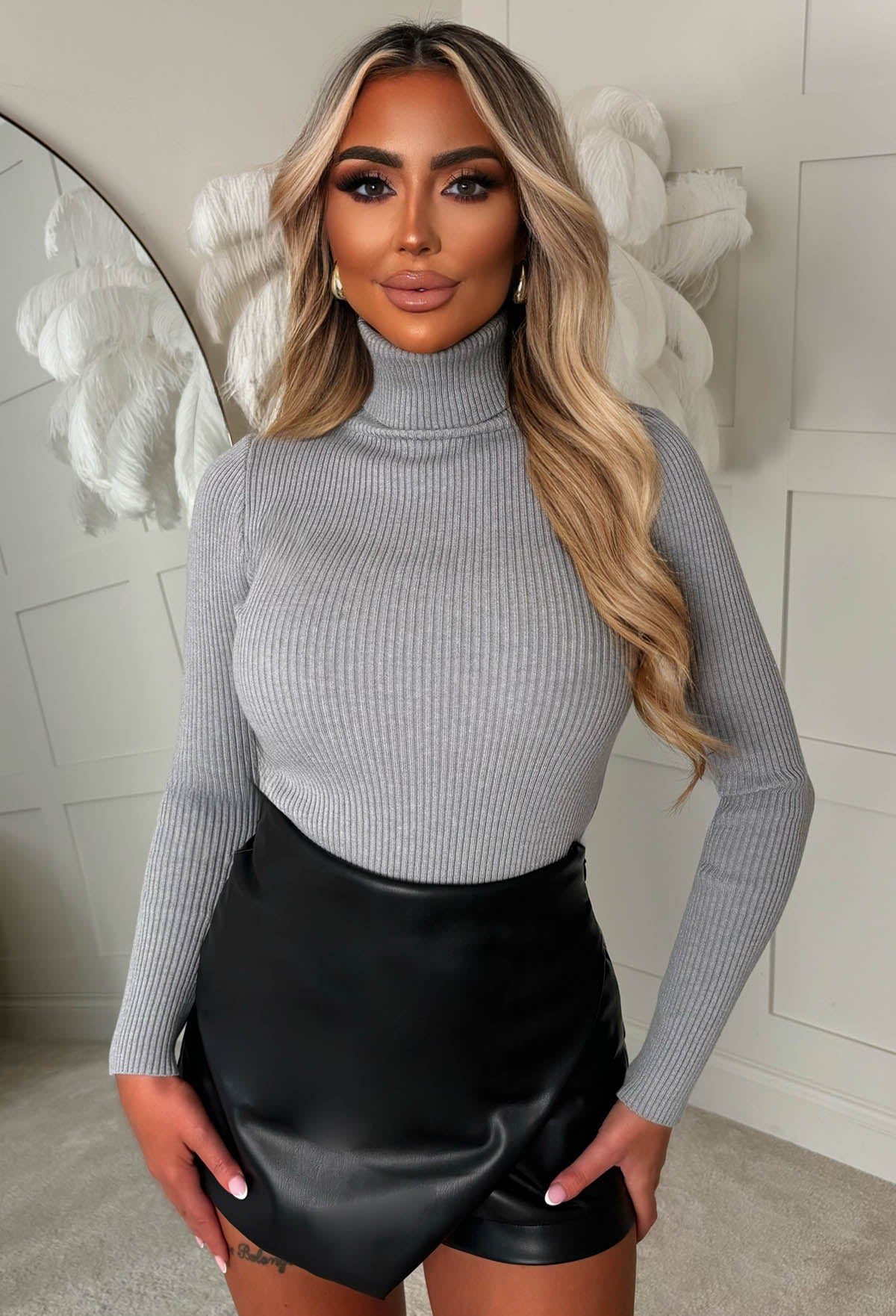 Feels Like Forever Grey Marl Soft Rib Knit Roll Neck Jumper