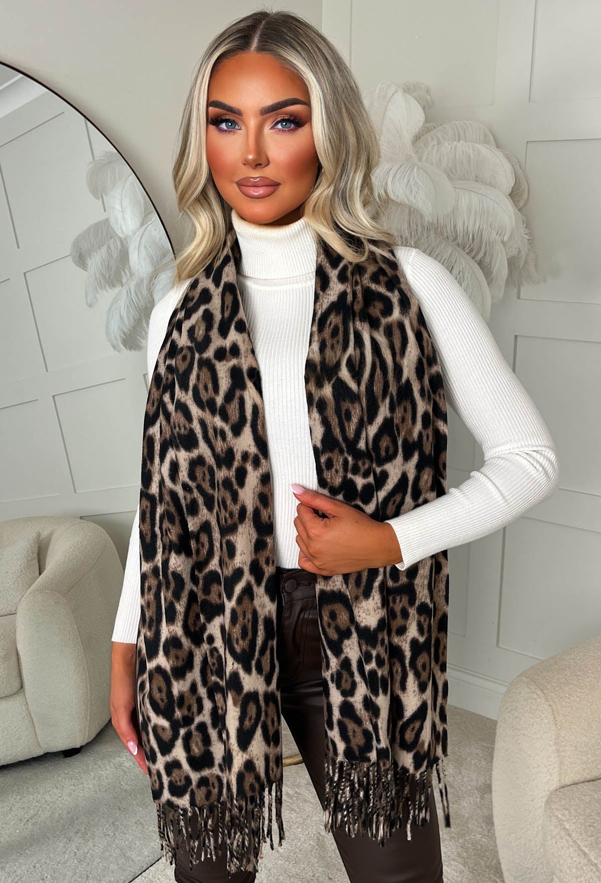 Fierce & Cosy Beige Printed Scarf