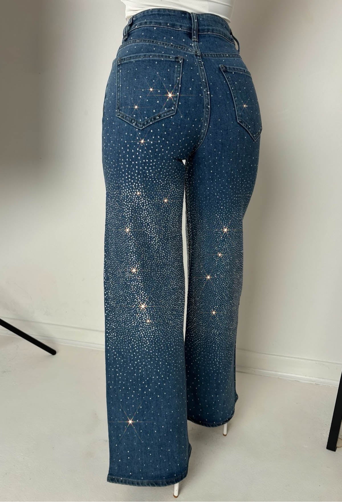 Fixed On You Mid Blue Hot Fix Stretch Wide Leg Jeans