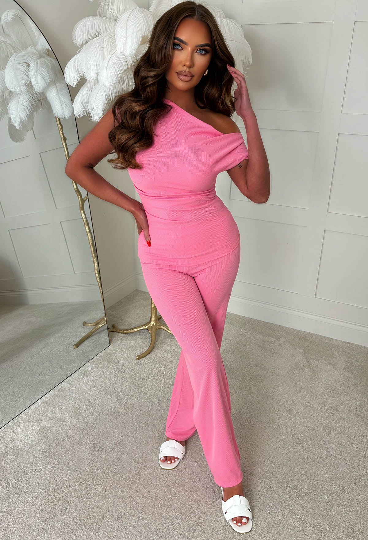 Flirt Alert Pink Ruched Top & Trouser Co-Ord