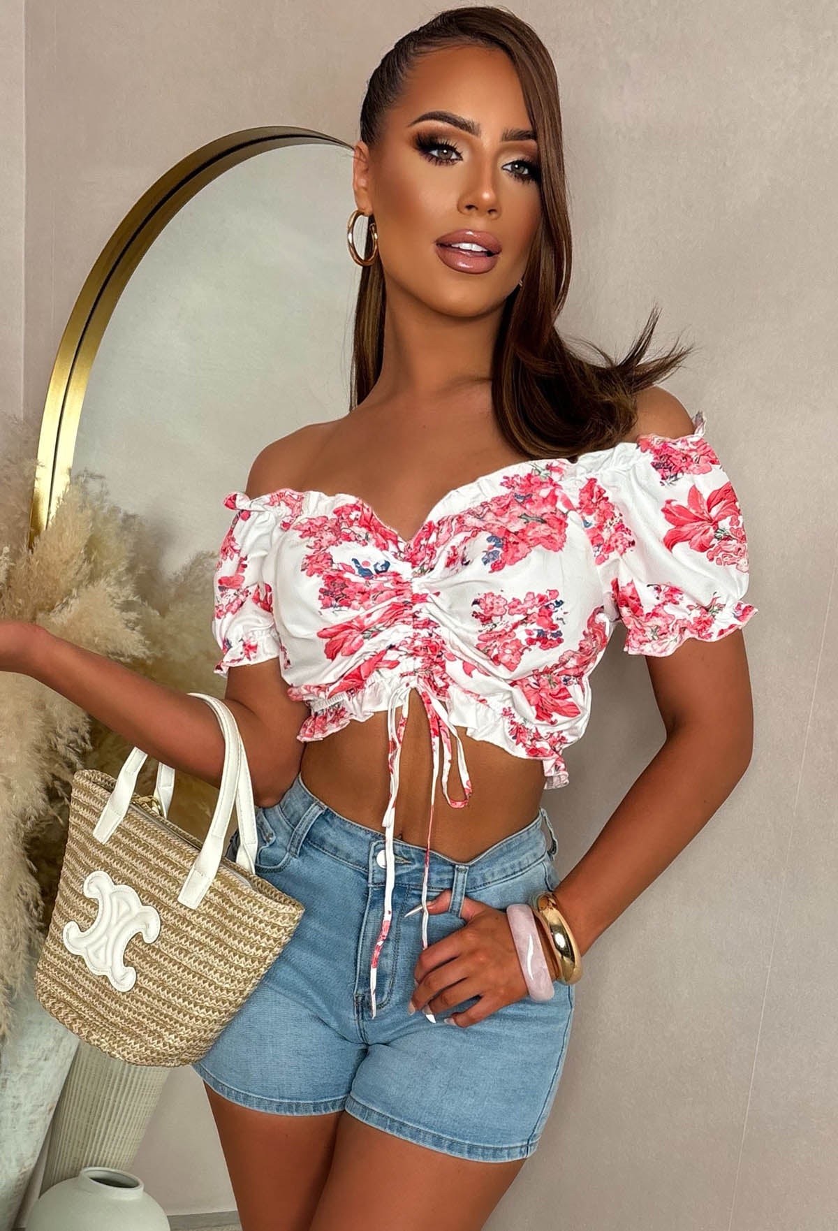 Flirty Feeling Pink Floral Ruched Top