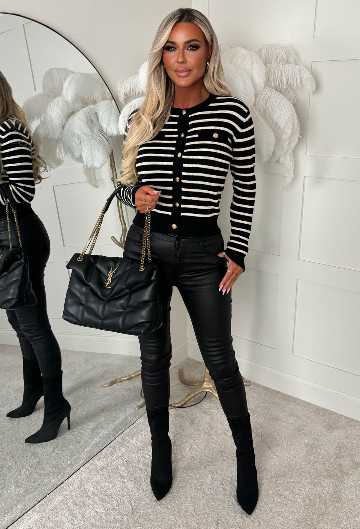 Forever Mine Black Stripe Gold Button Cardigan