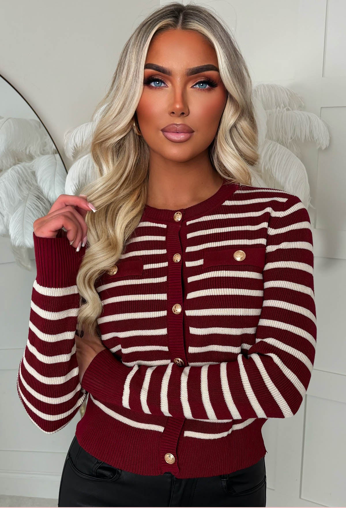 Forever Mine Burgundy Stripe Gold Button Cardigan