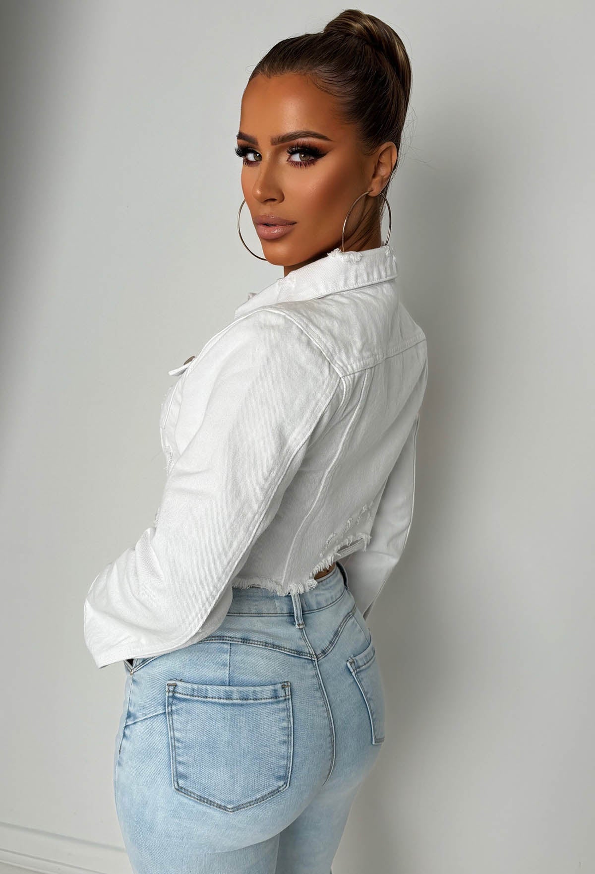 Frayed To See You White Frayed Cropped Denim Jacket