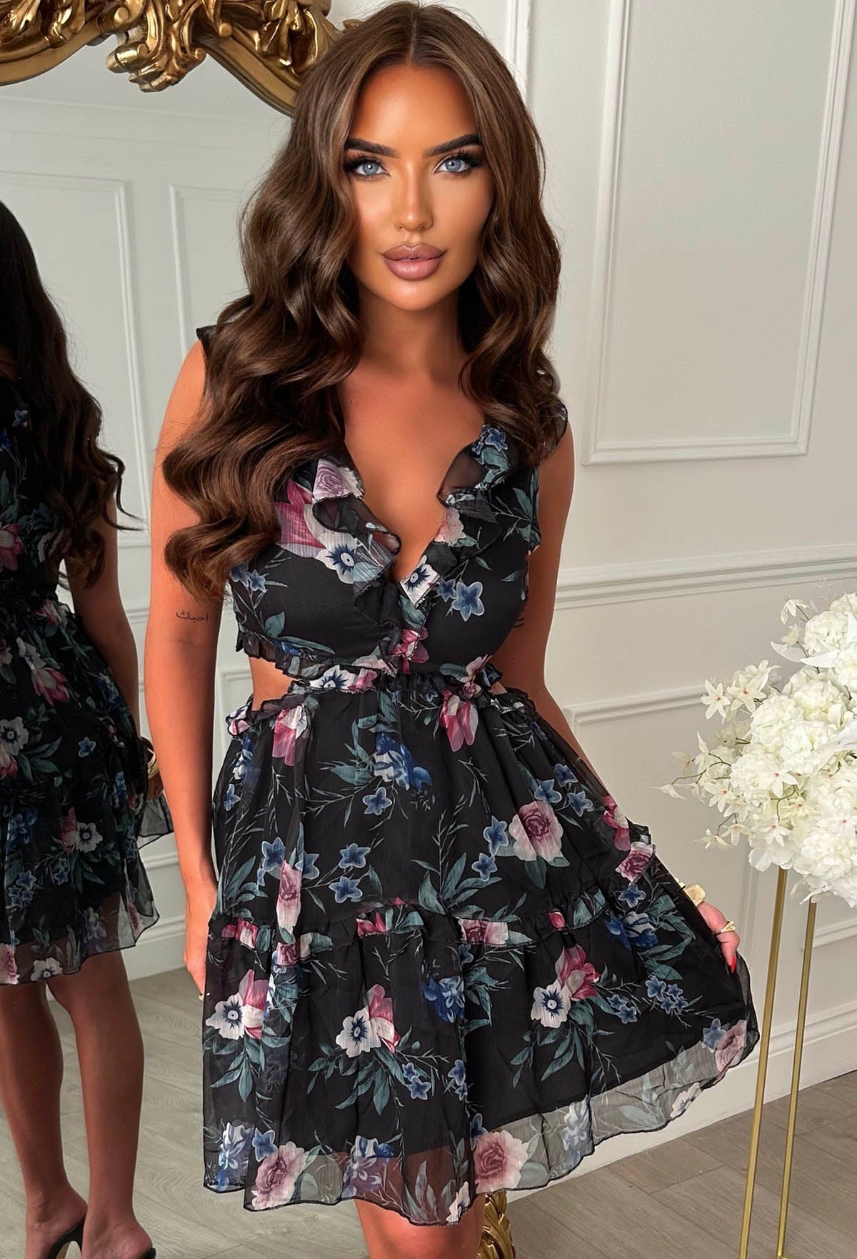 Frill Me Forever Multi Cut Out Floral Frill Mini Dress