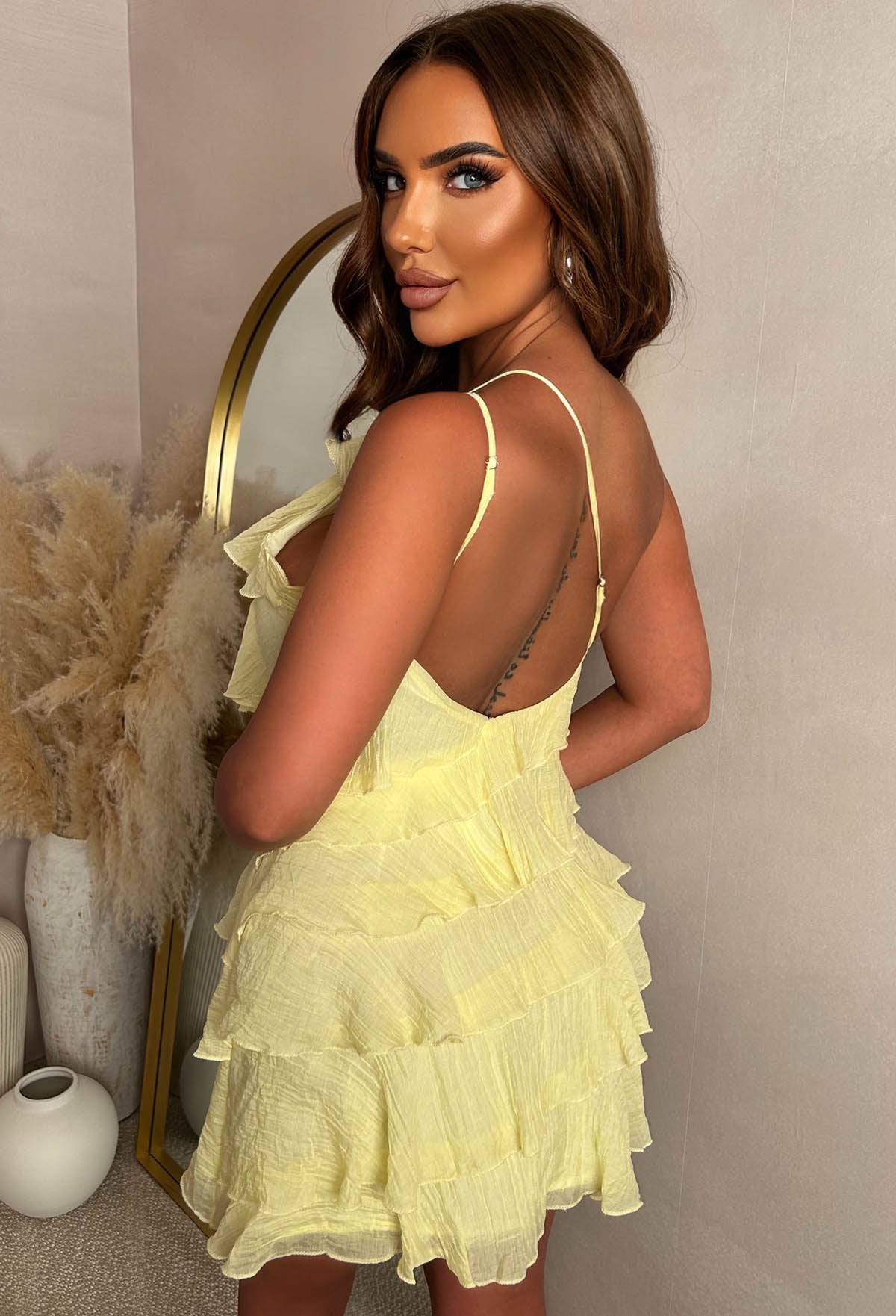 Frill Seeker Lemon Frill One Shoulder Strap Mini Dress