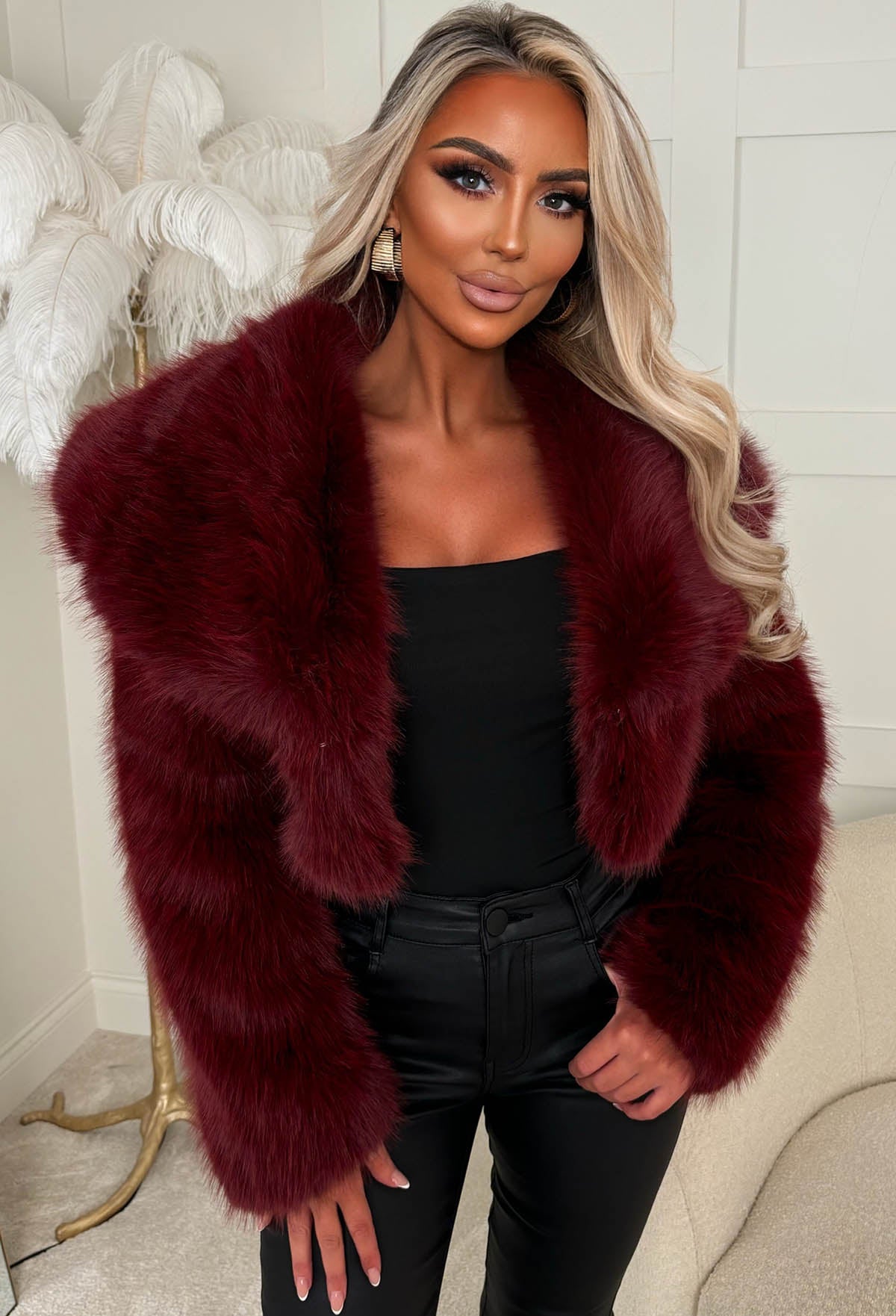 Furever Yours Burgundy Faux Fur Shawl Jacket