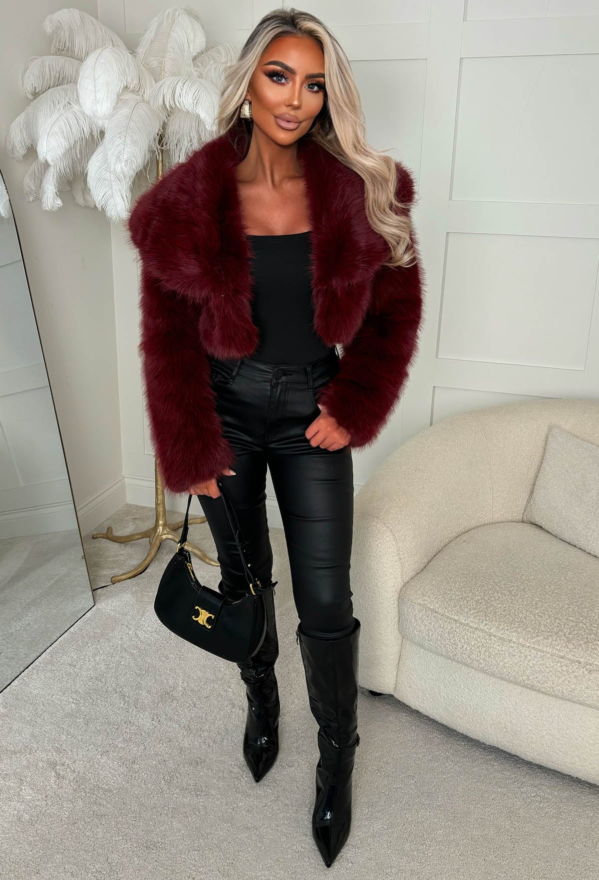 Furever Yours Burgundy Faux Fur Shawl Jacket