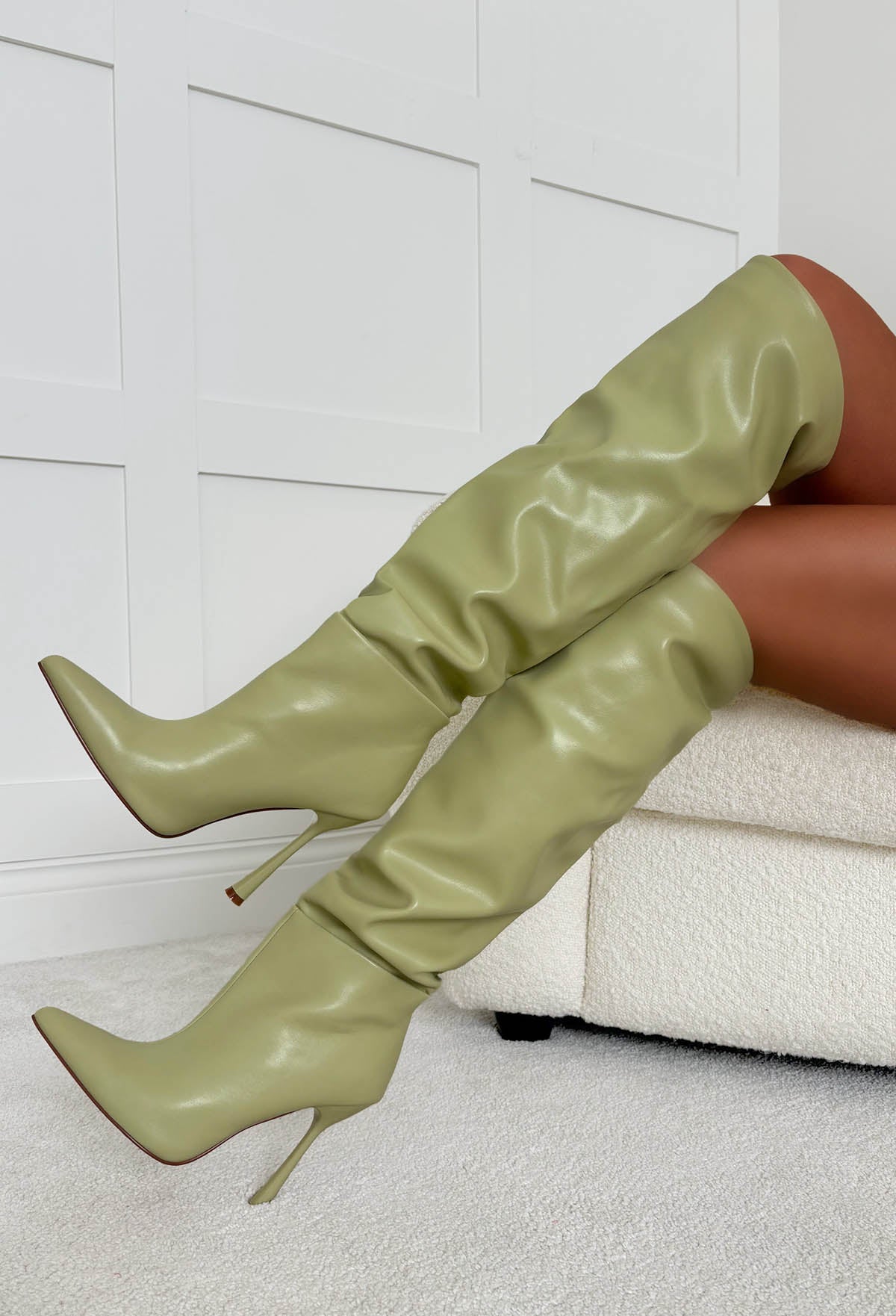Gal About Town Green Faux Leather Knee High Boots