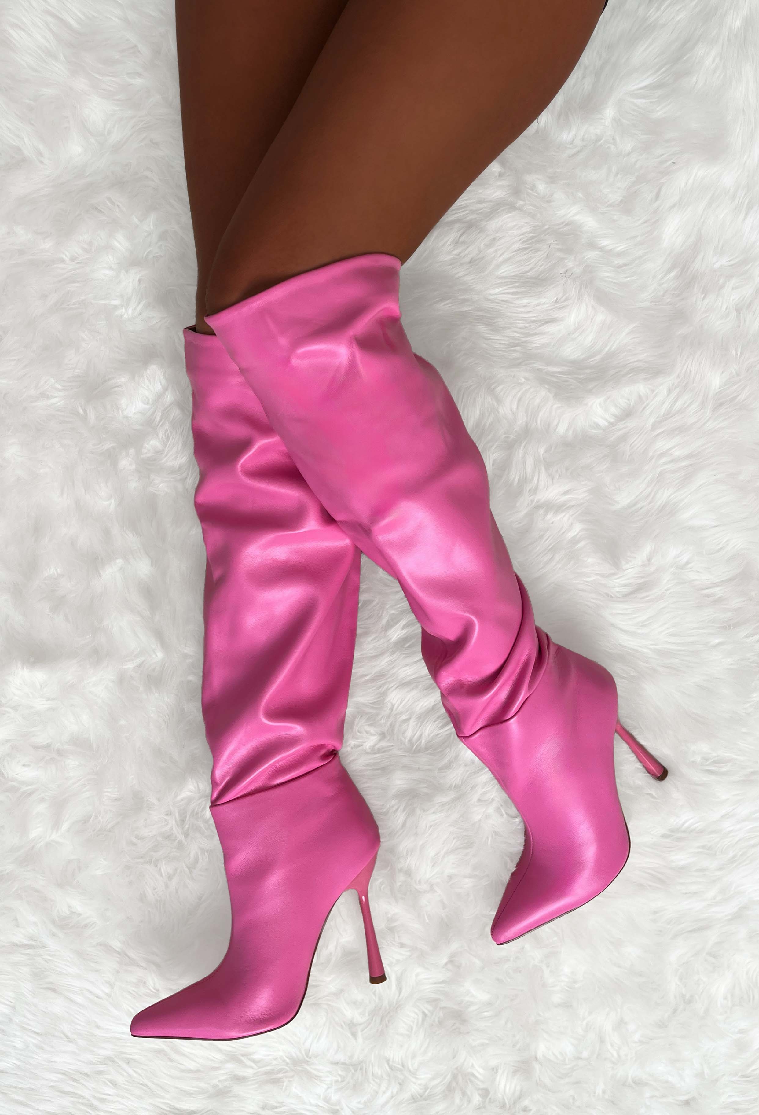 Gal About Town Hot Pink Faux Leather Knee High Boots