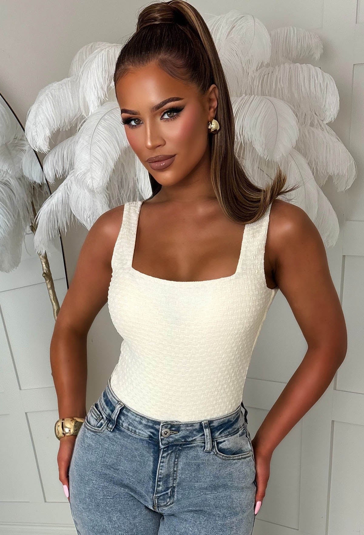 Girl Crush Cream Textured Bodysuit