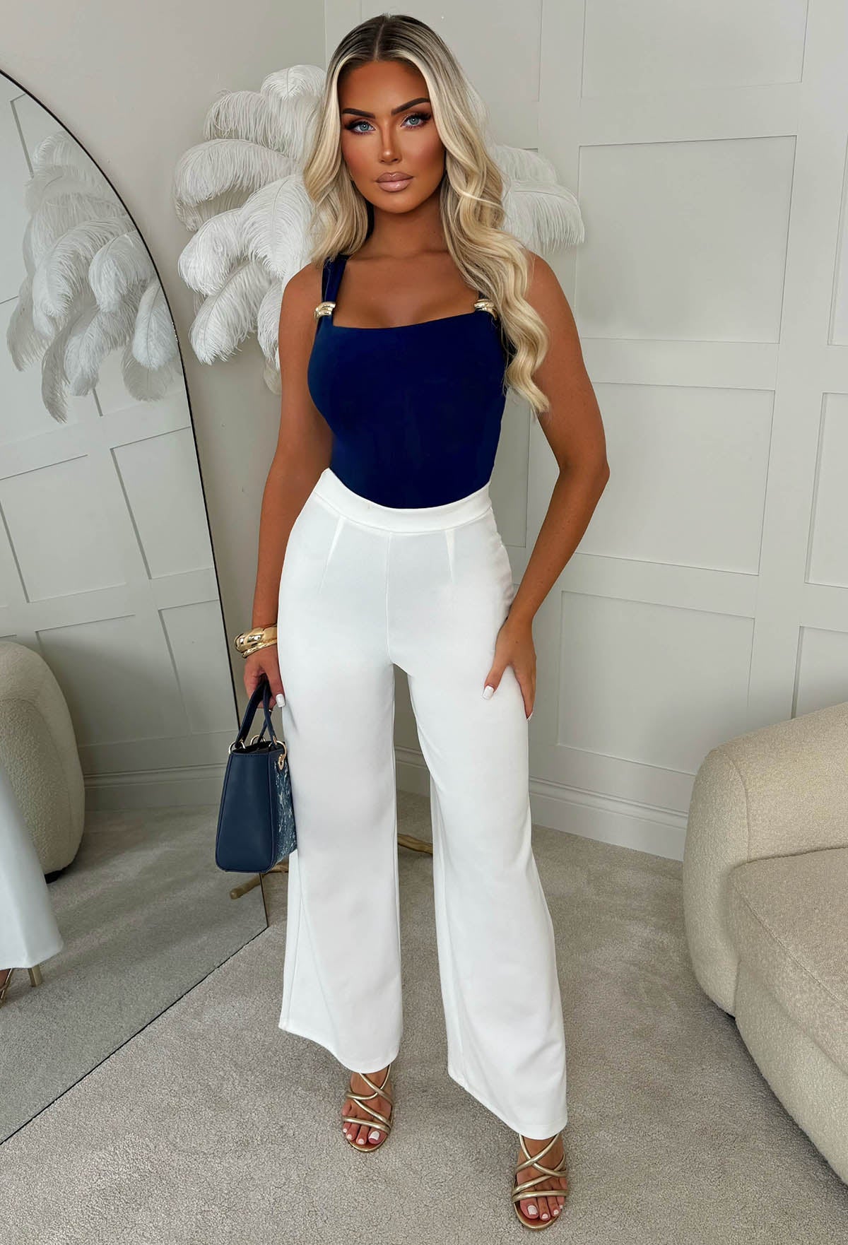 Girl Crush Navy Gold Buckle Stretch Bodysuit