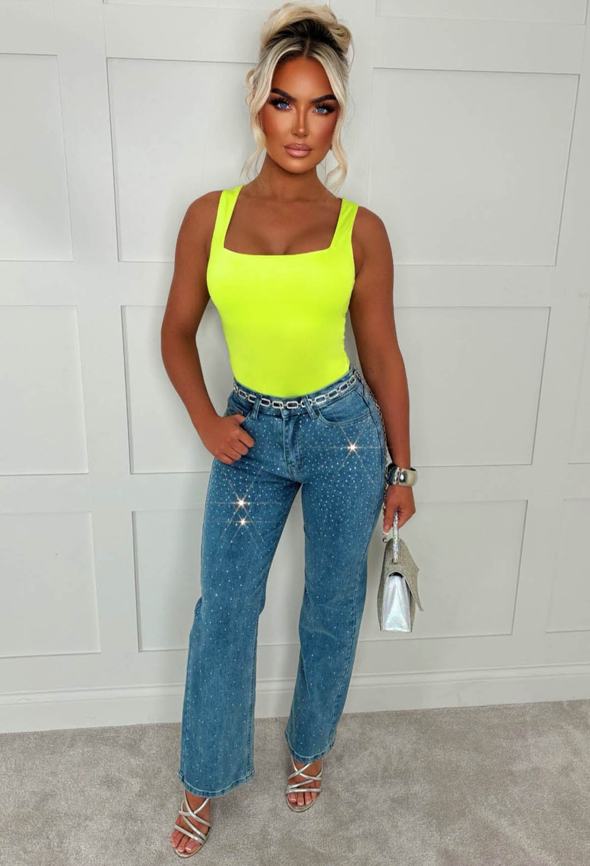 Girl Crush Neon Yellow Square Neck Sleeveless Bodysuit