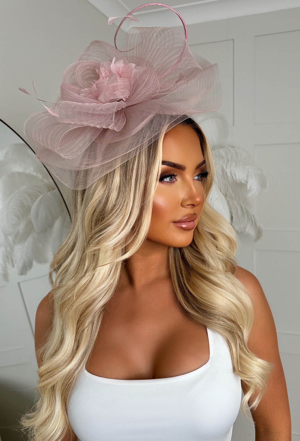 Glamour Forever Dusty Pink Mesh Veil Fascinator