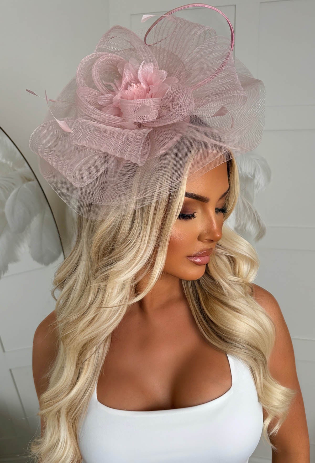 Glamour Forever Dusty Pink Mesh Veil Fascinator