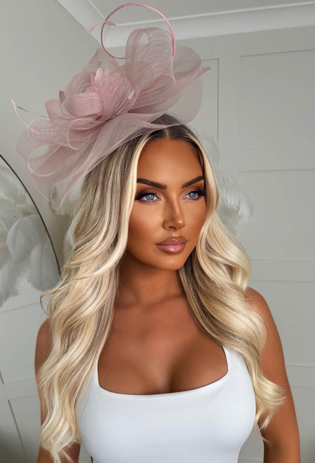 Glamour Forever Dusty Pink Mesh Veil Fascinator